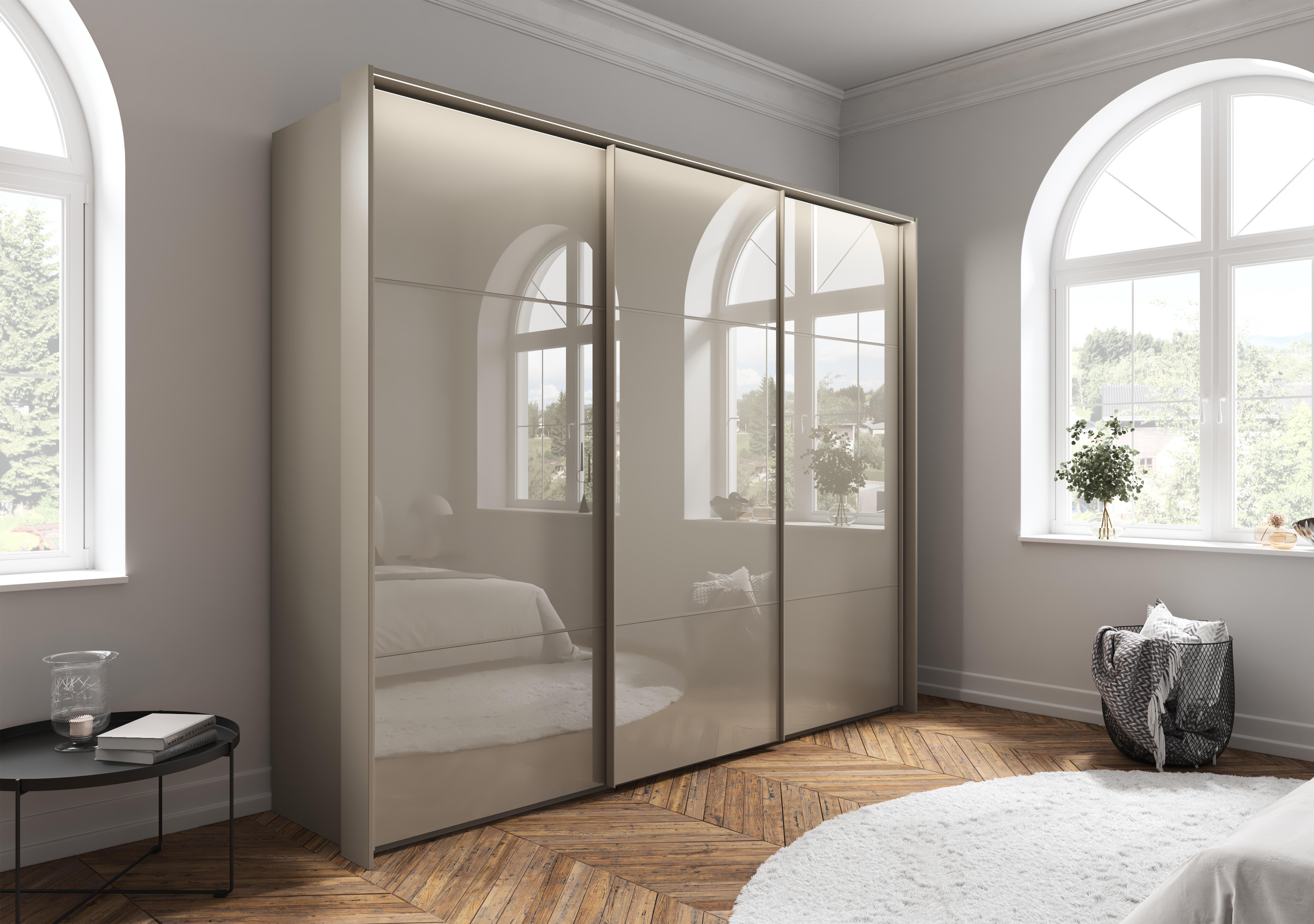 Haven 280cm 3 Door Slider Wardrobe with Glass Doors and Lights in  on Furniture Village