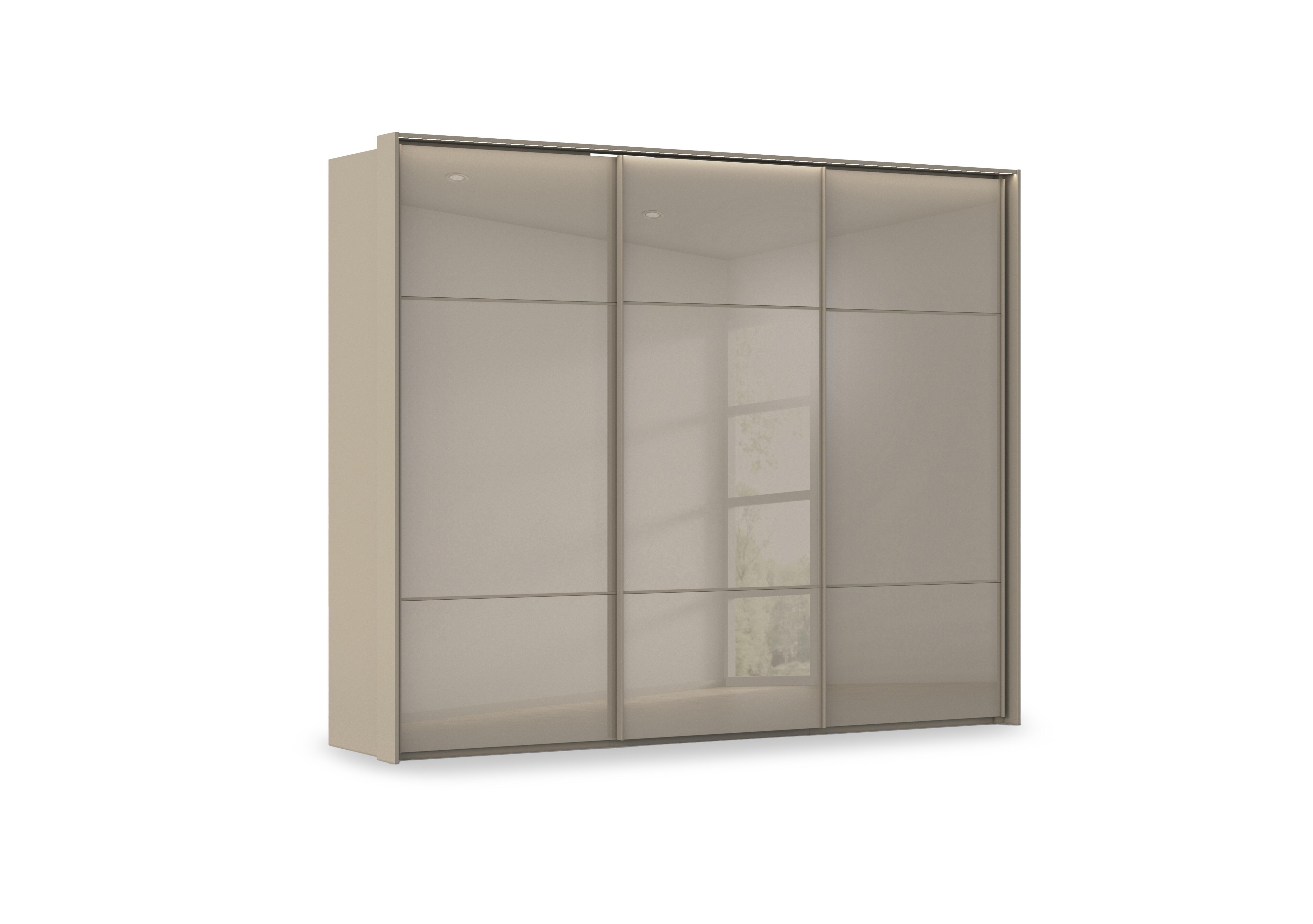 Haven 280cm 3 Door Slider Wardrobe with Glass Doors and Lights in Afg4l  Fango Fango Glass Front on Furniture Village