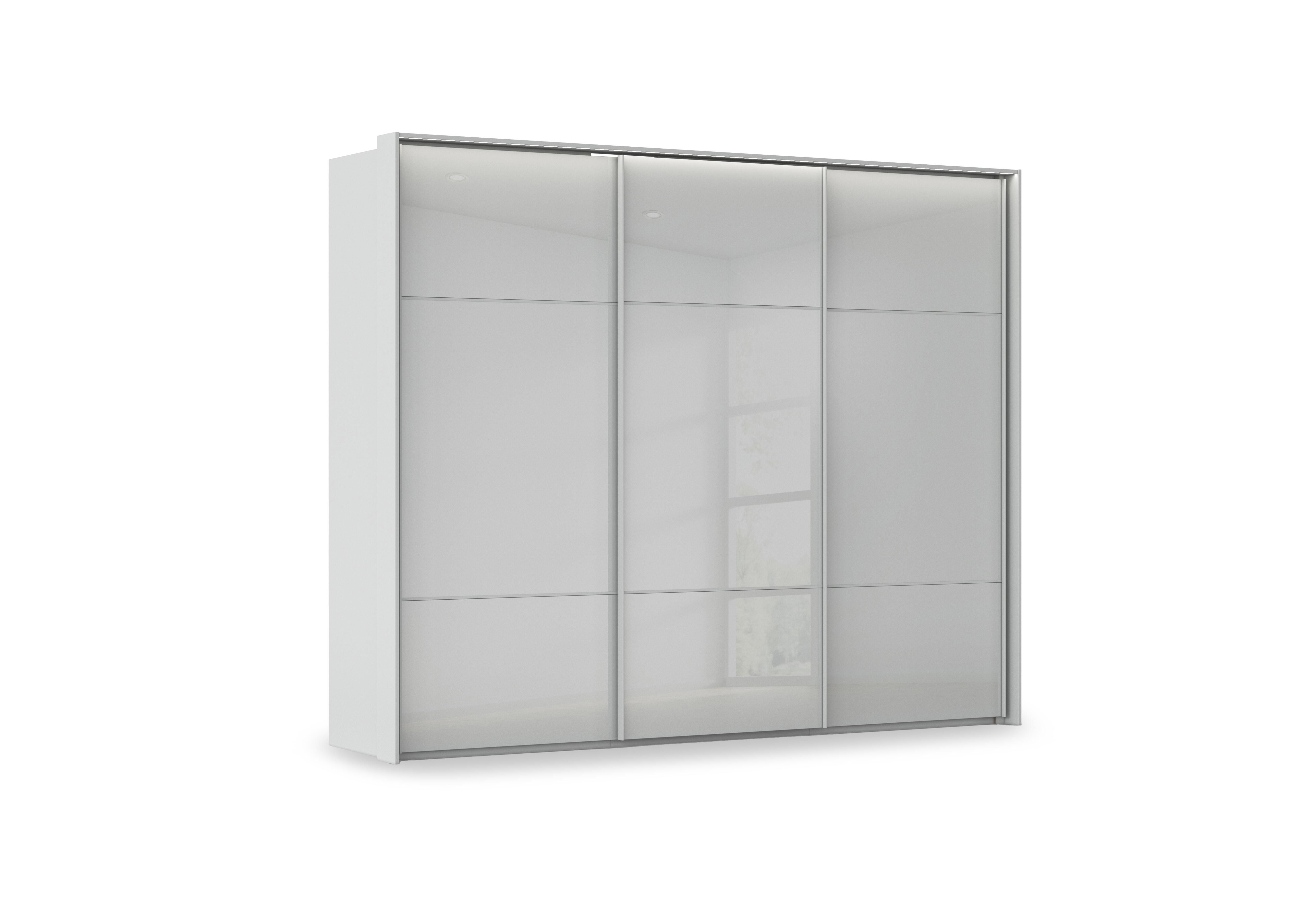 Haven 280cm 3 Door Slider Wardrobe with Glass Doors and Lights in Agg2l Silk Gry Silk Gr Gls Frn on Furniture Village