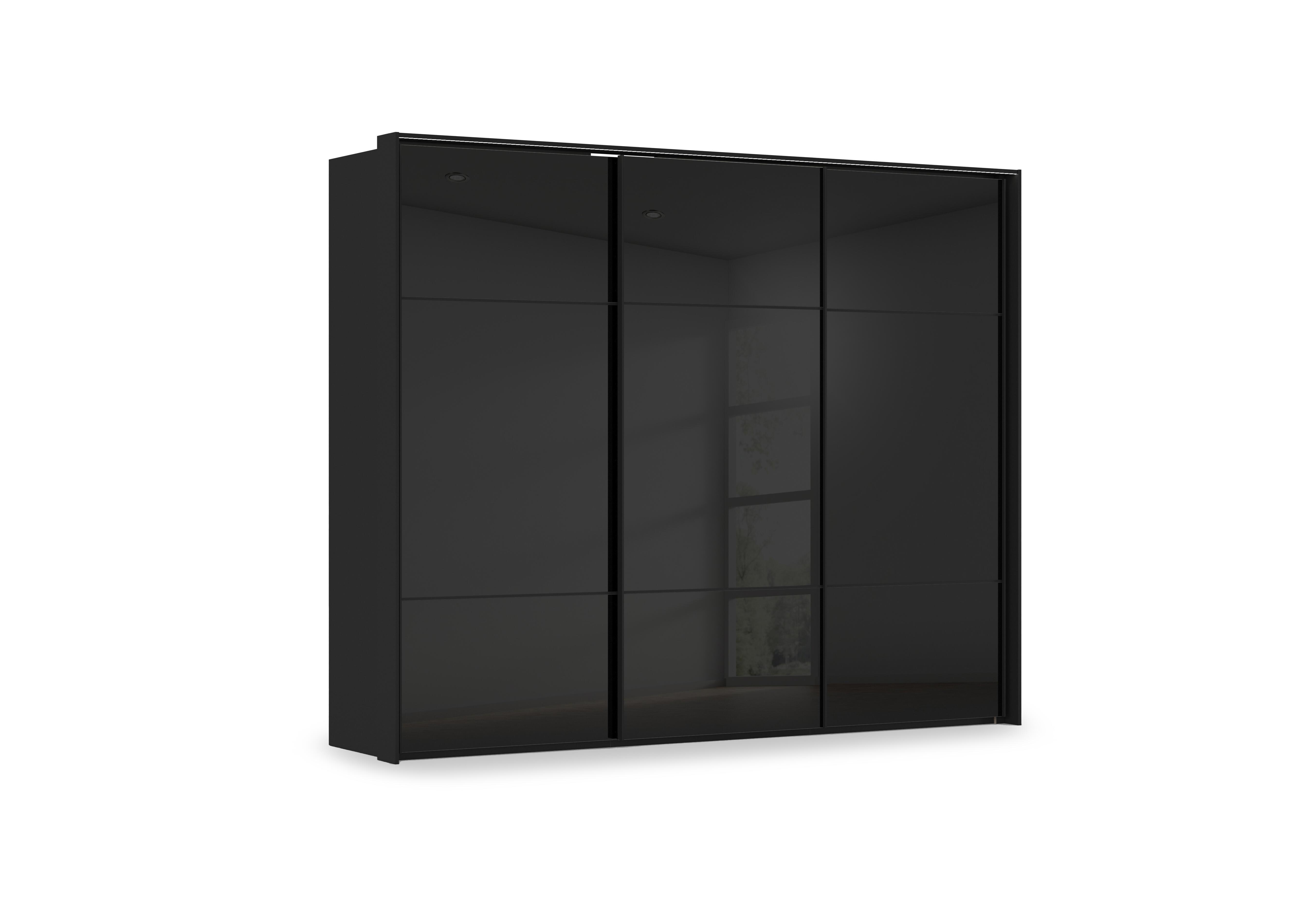 Haven 280cm 3 Door Slider Wardrobe with Glass Doors and Lights in Asg5t  Black Black Glass Front on Furniture Village