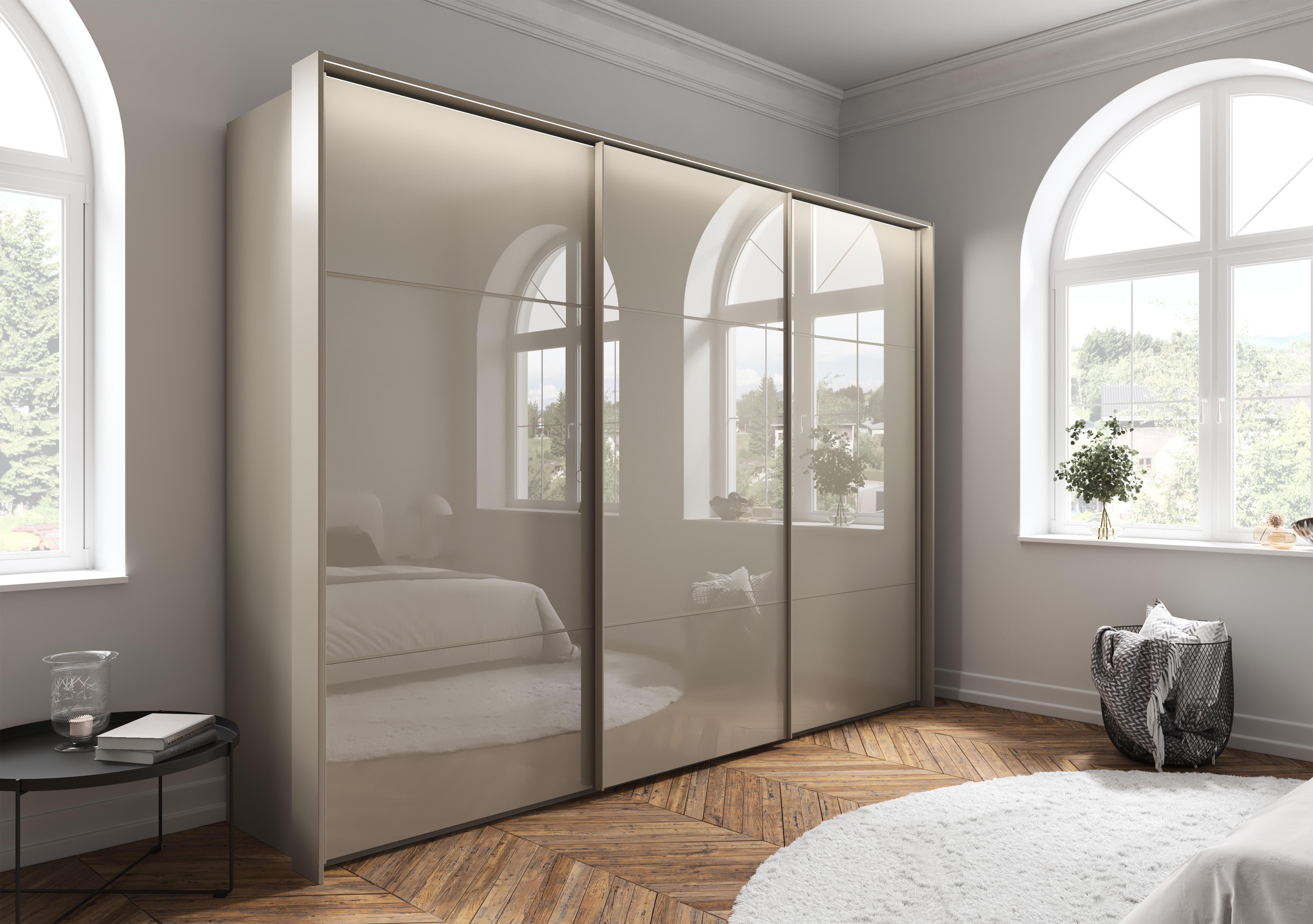 Haven 310cm 3 Door Slider Wardrobe with Glass Doors and Lights in  on Furniture Village