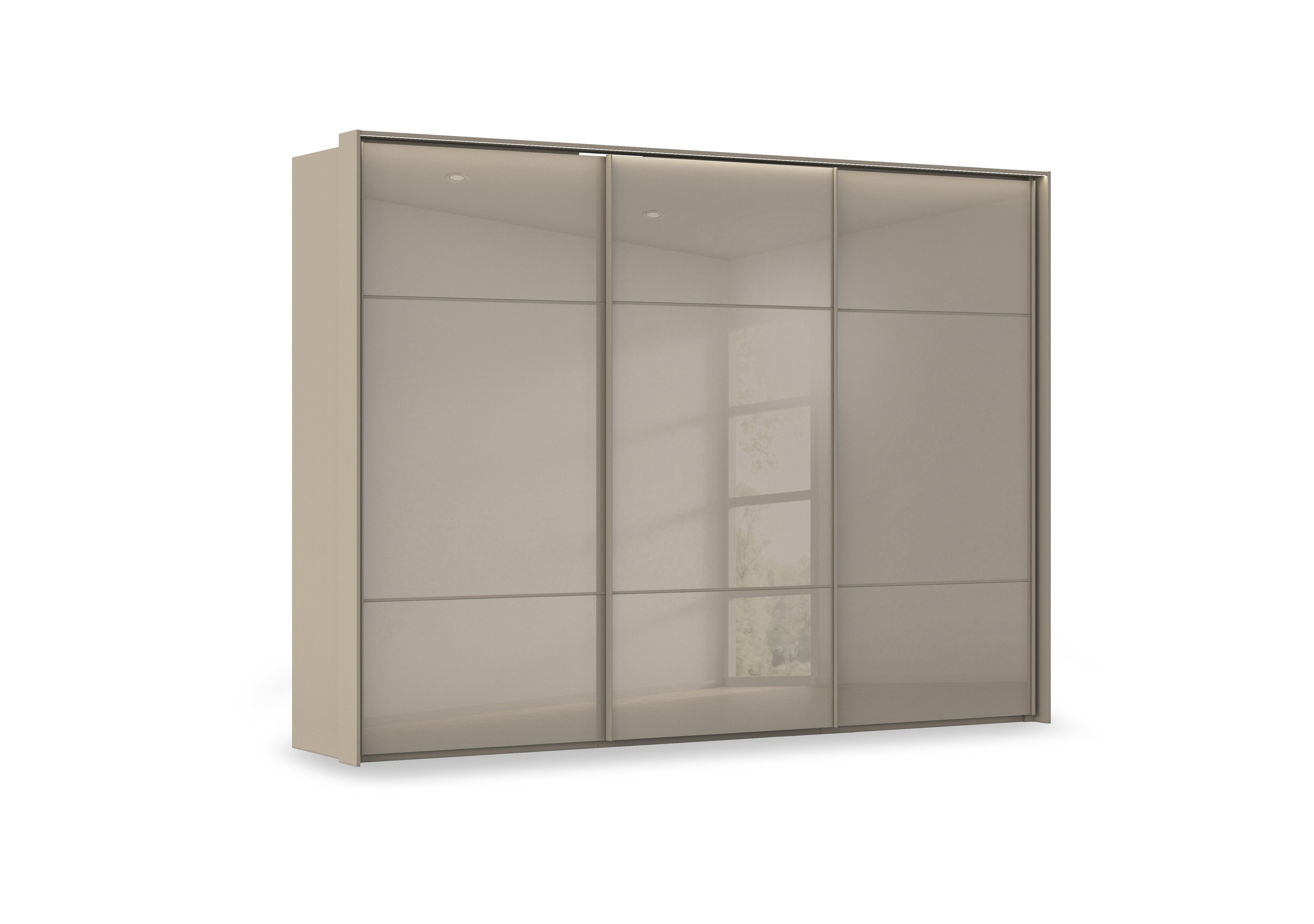 Haven 310cm 3 Door Slider Wardrobe with Glass Doors and Lights in Afg4l  Fango Fango Glass Front on Furniture Village