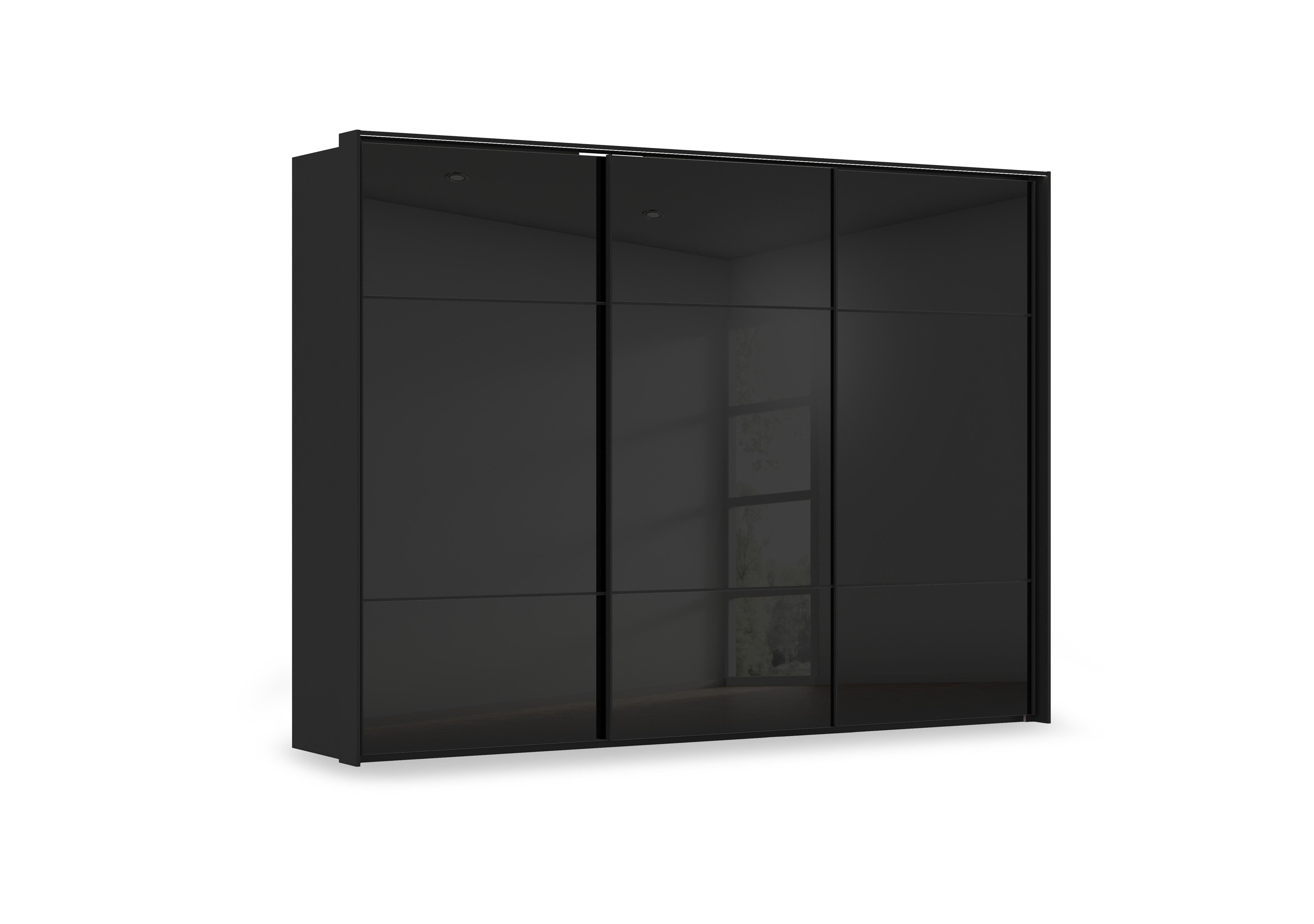 Haven 310cm 3 Door Slider Wardrobe with Glass Doors and Lights in Asg5t  Black Black Glass Front on Furniture Village