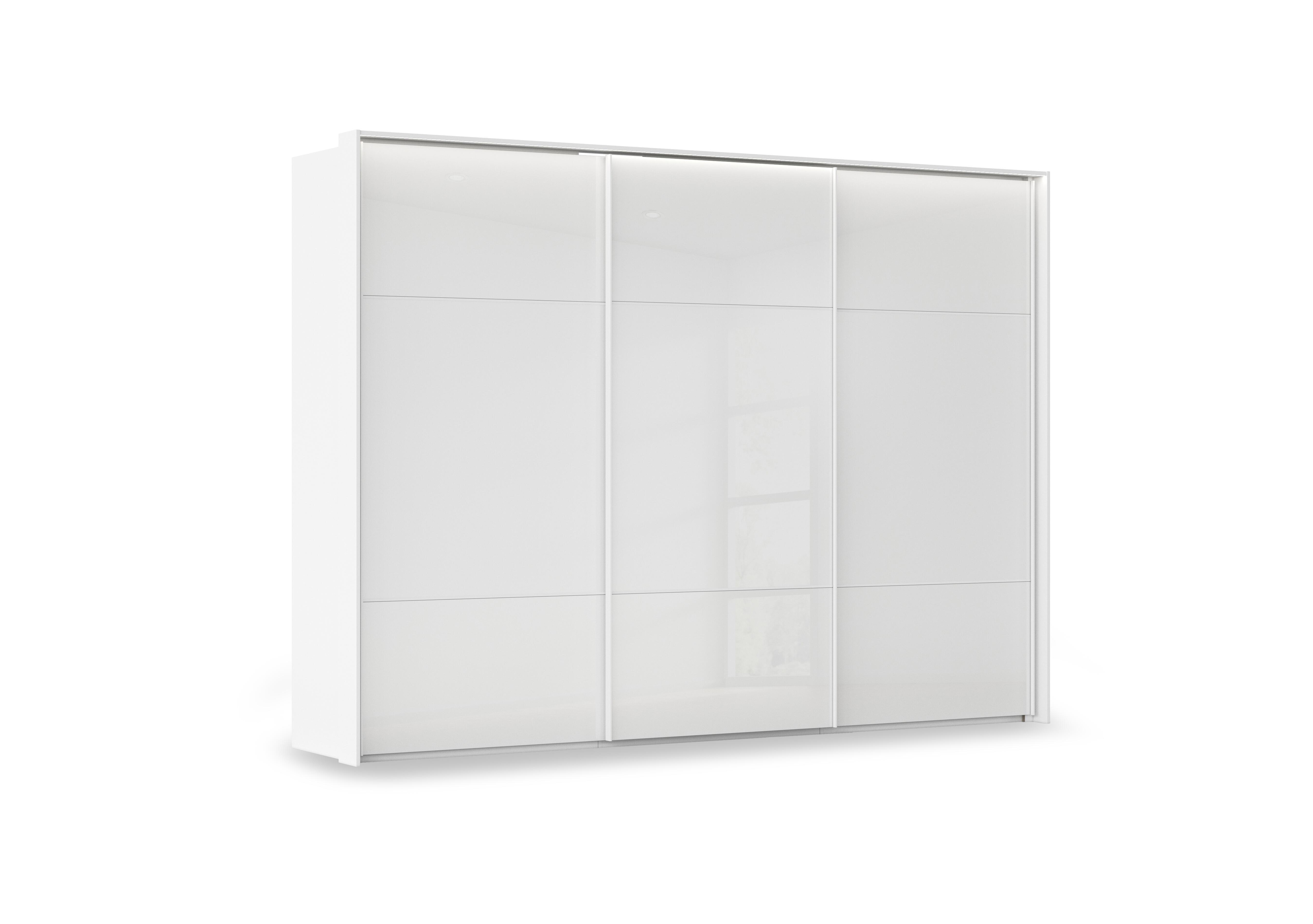 Haven 310cm 3 Door Slider Wardrobe with Glass Doors and Lights in Awg1l Alpine Wht Wht Gls Frnt on Furniture Village