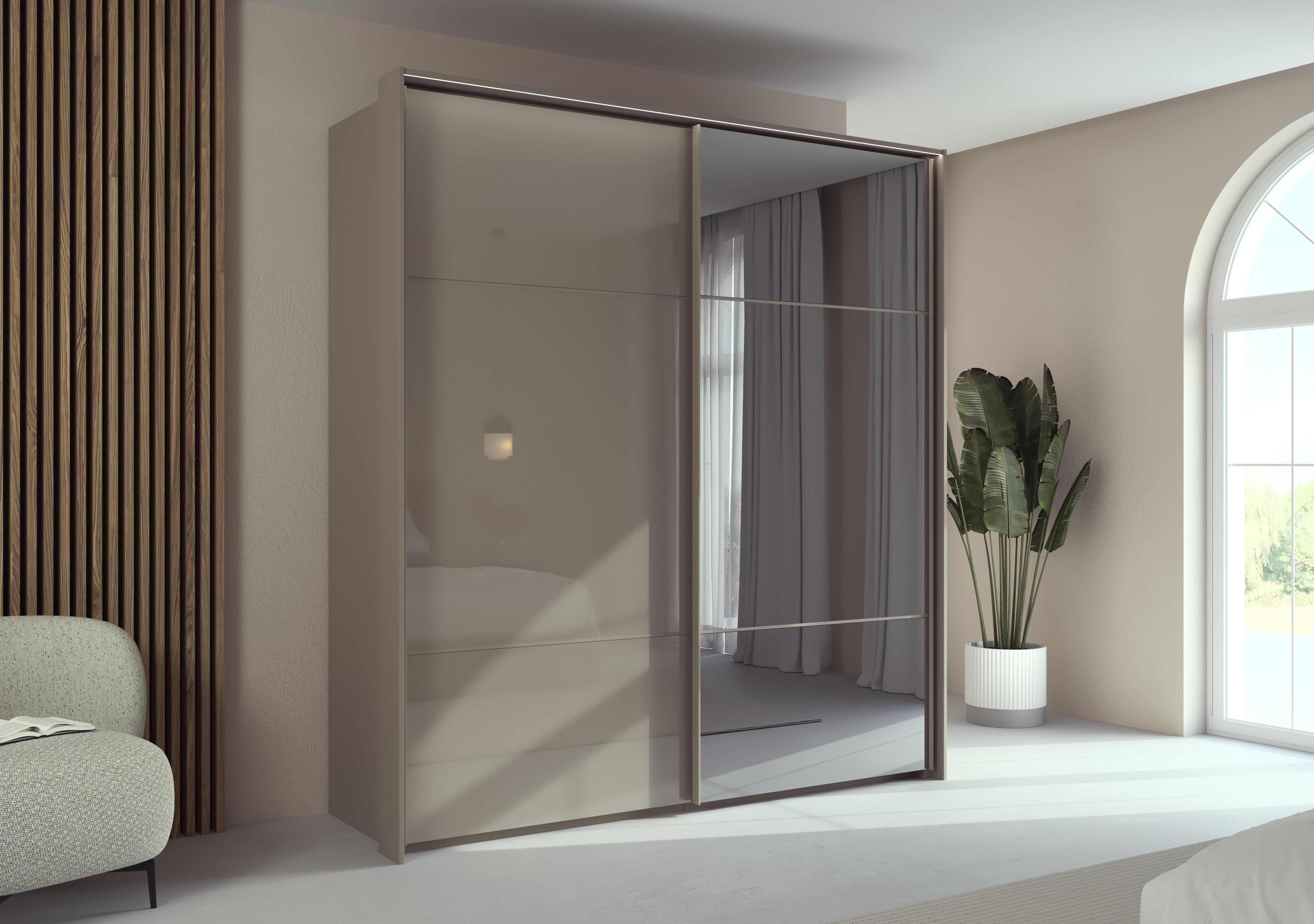 Haven 210cm 2 Door Slider Wardrobe with 1 Glass Door, 1 Mirror Door and Lights in  on Furniture Village