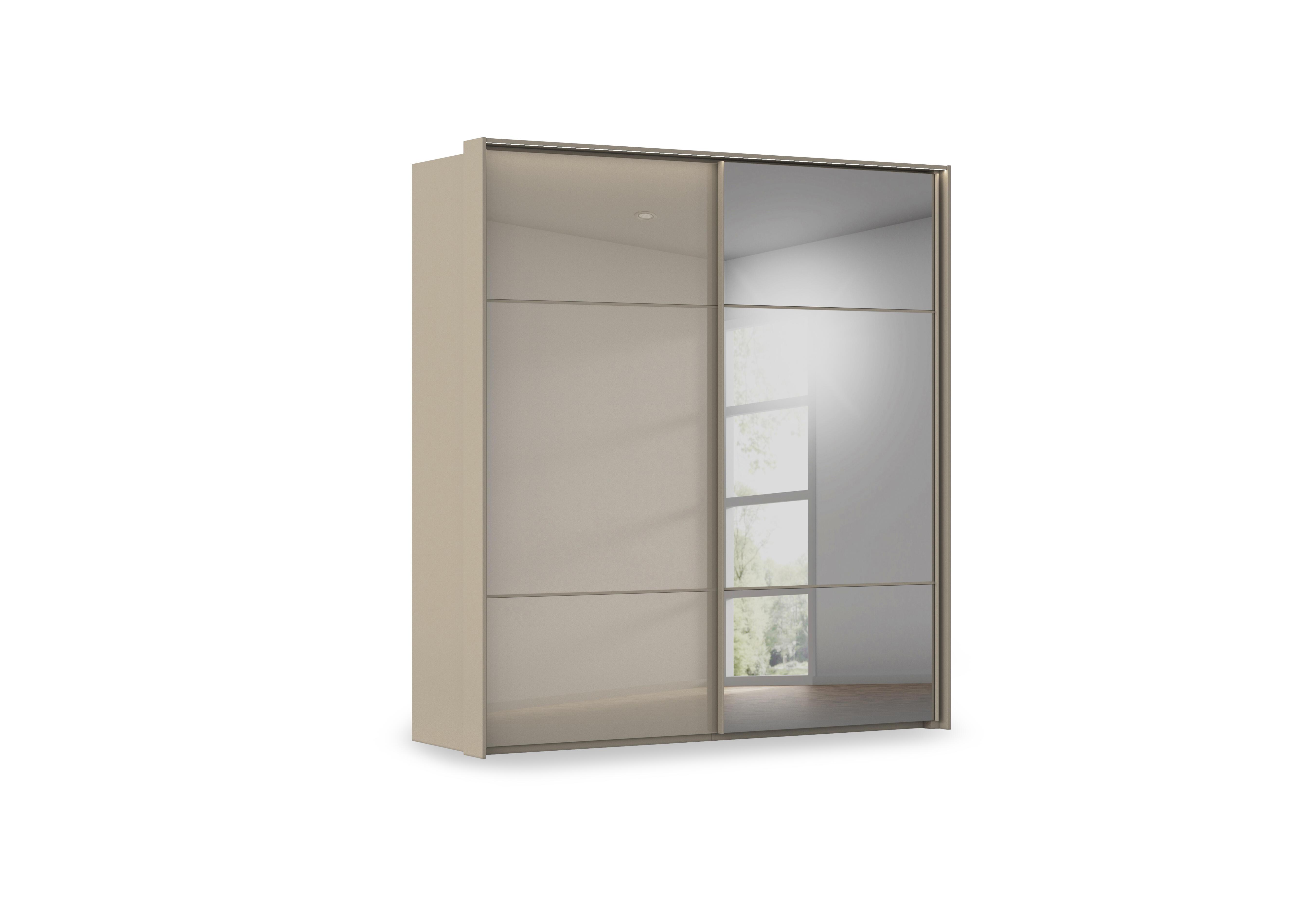 Haven 210cm 2 Door Slider Wardrobe with 1 Glass Door, 1 Mirror Door and Lights in Afg4l  Fango Fango Glass Front on Furniture Village