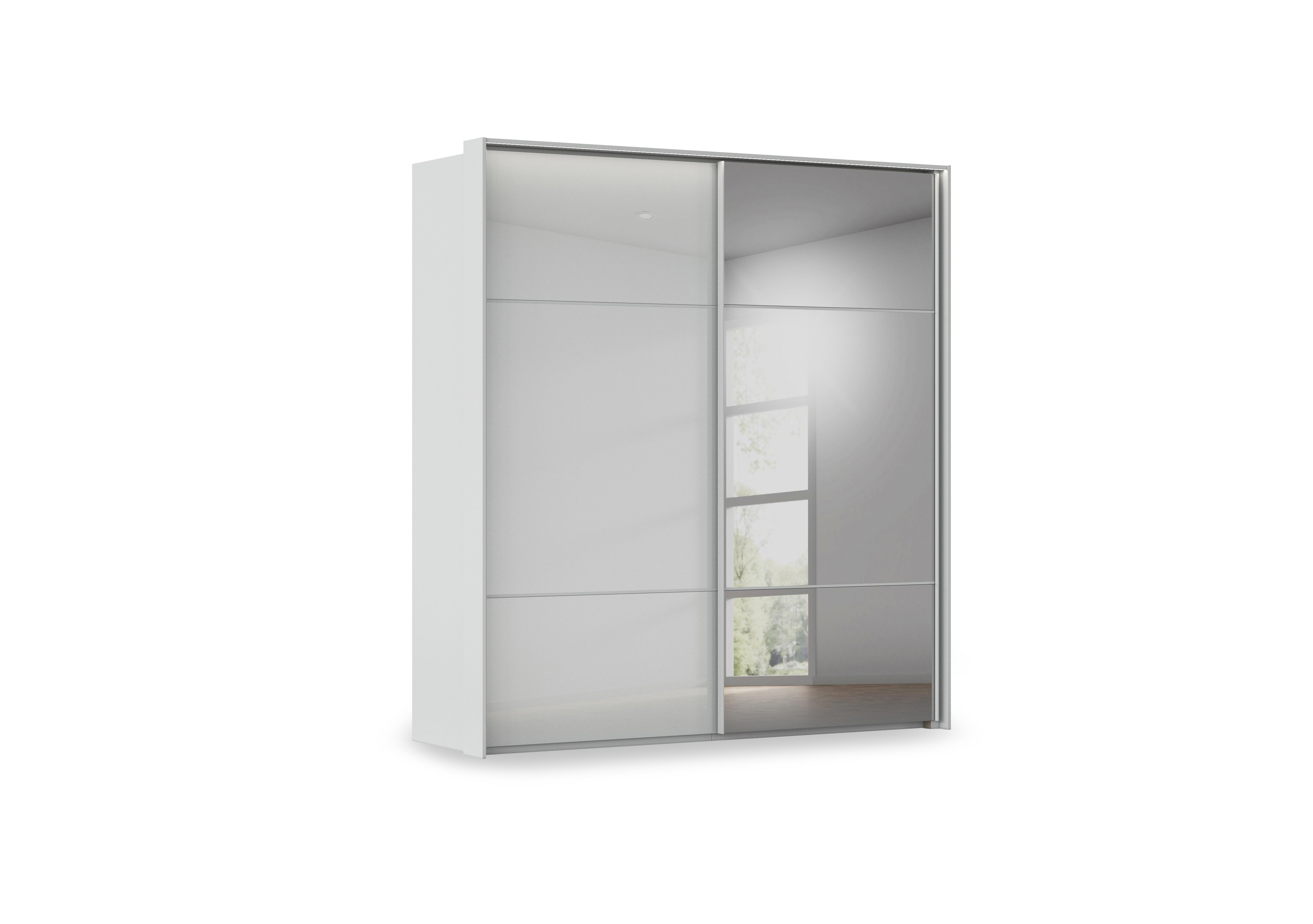 Haven 210cm 2 Door Slider Wardrobe with 1 Glass Door, 1 Mirror Door and Lights in Agg2l Silk Gry Silk Gr Gls Frn on Furniture Village