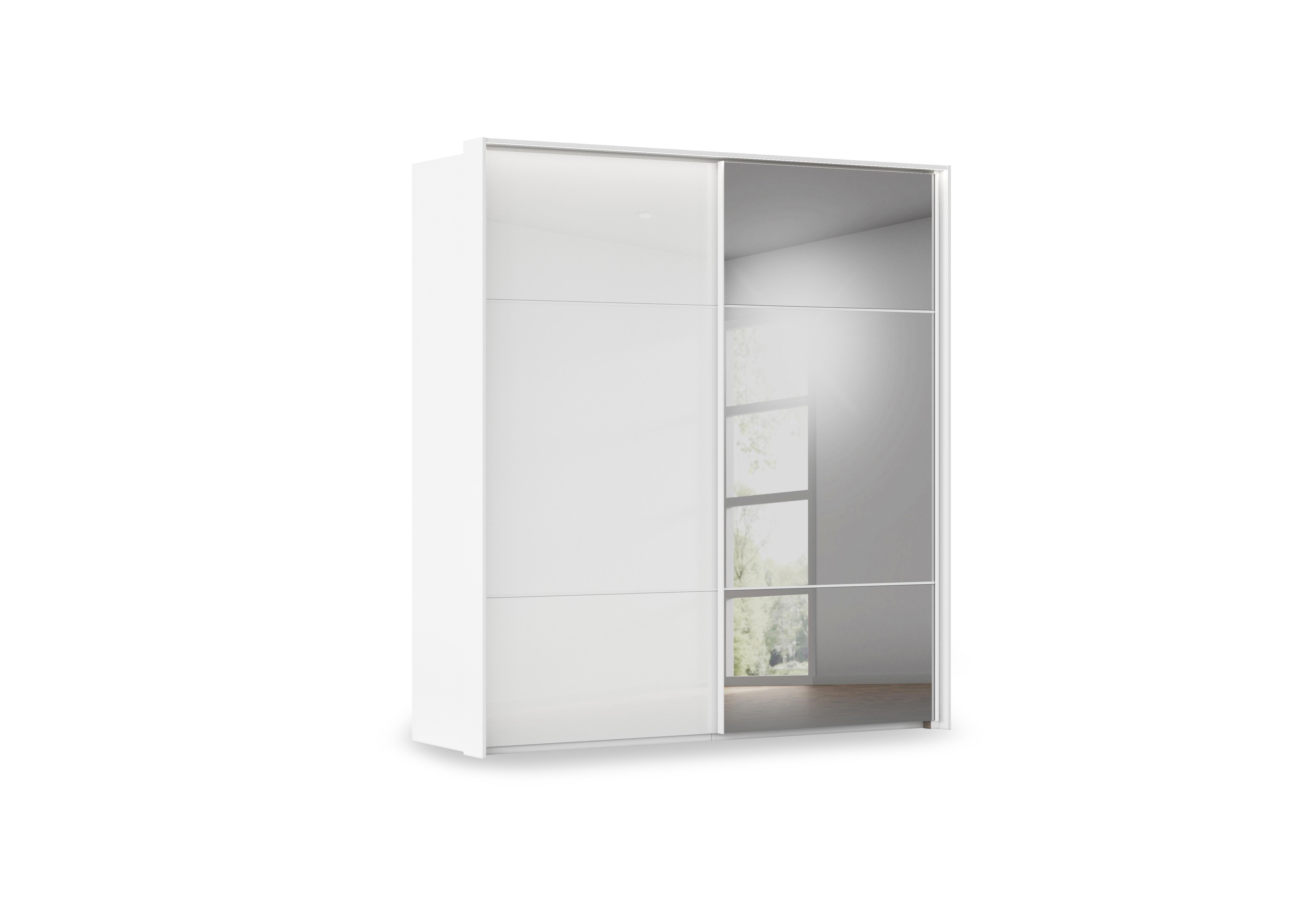 Haven 210cm 2 Door Slider Wardrobe with 1 Glass Door, 1 Mirror Door and Lights in Awg1l Alpine Wht Wht Gls Frnt on Furniture Village