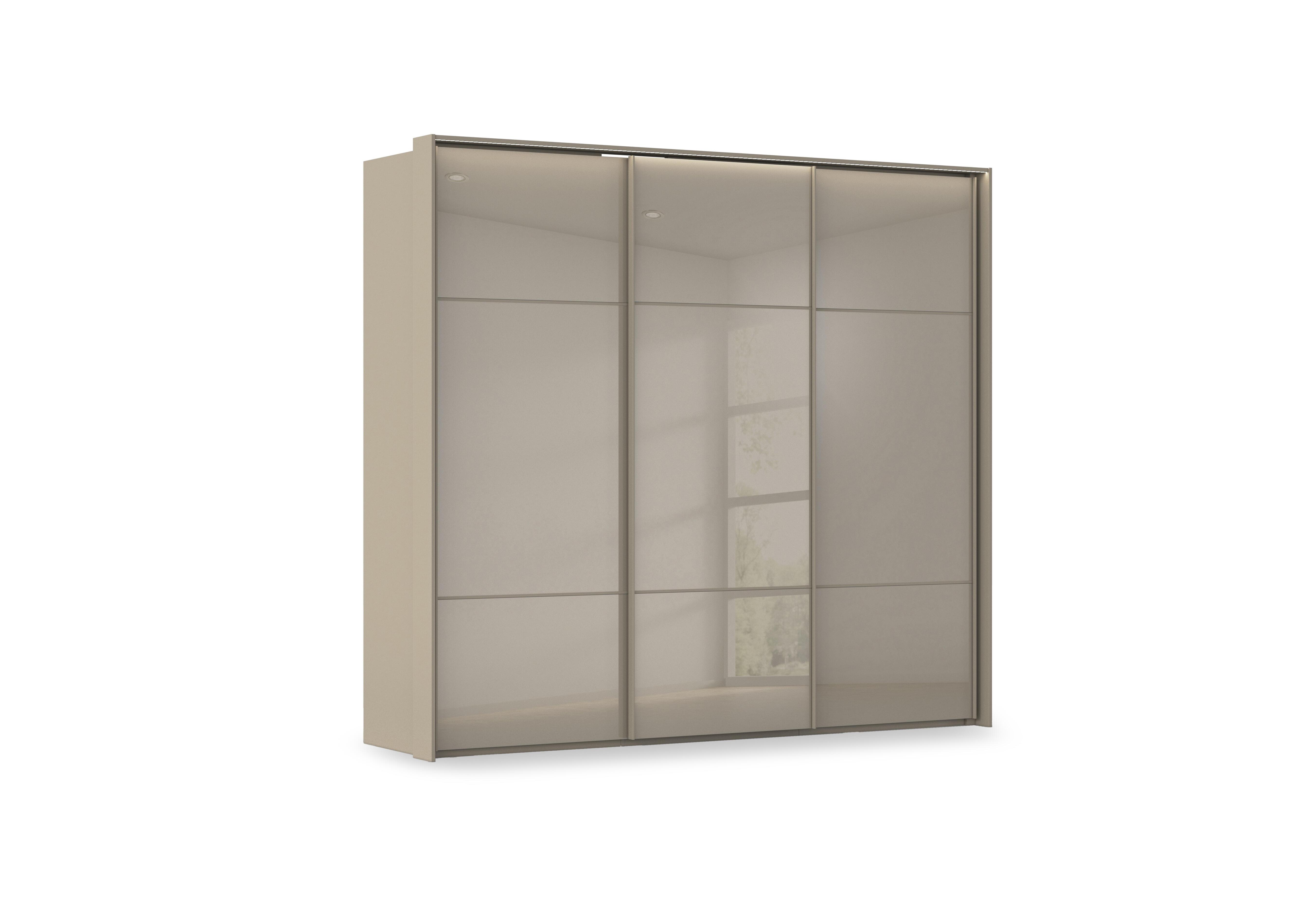 Haven 250cm 3 Door Slider Wardrobe with Glass Doors and Lights in Afg4l  Fango Fango Glass Front on Furniture Village