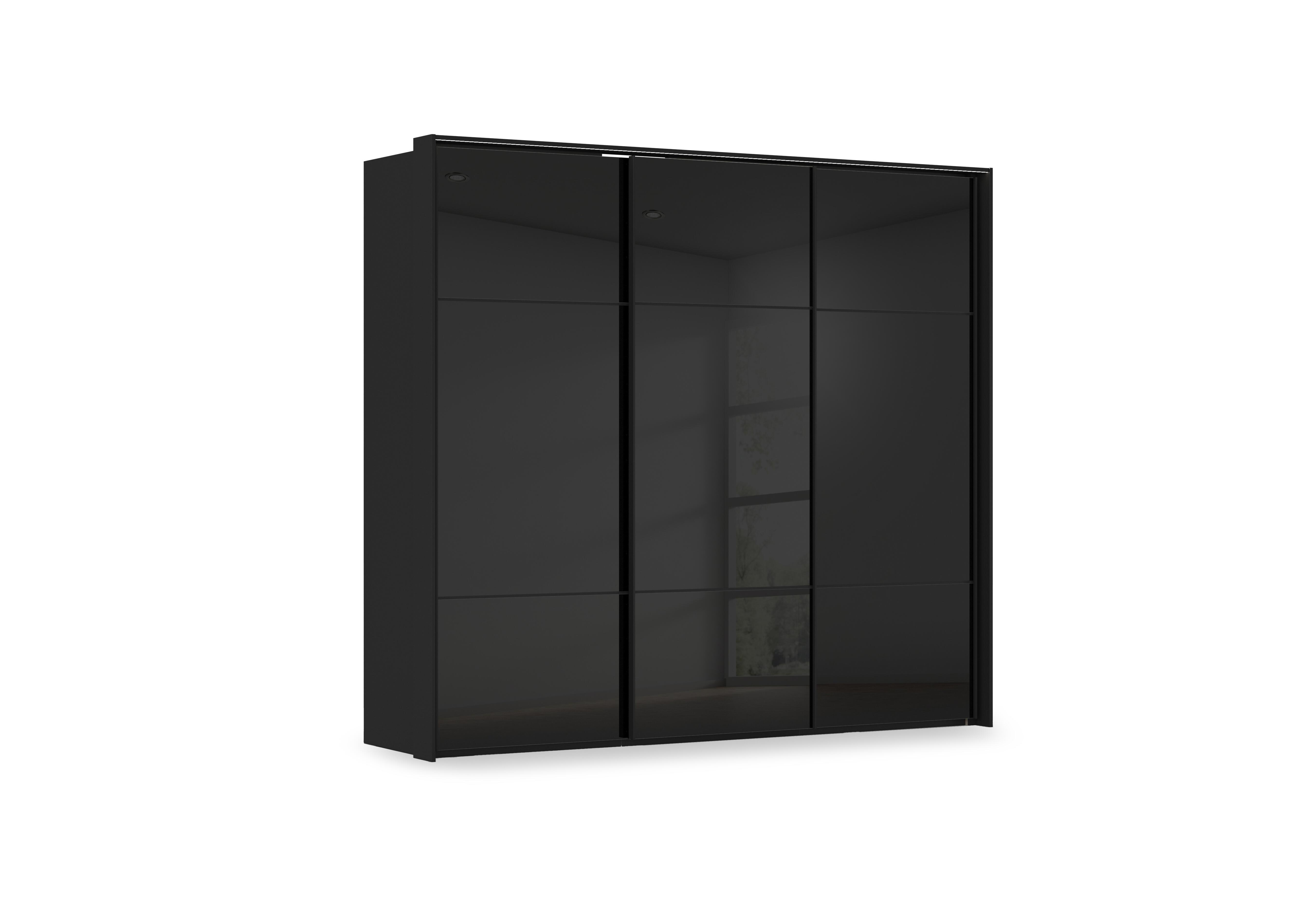 Haven 250cm 3 Door Slider Wardrobe with Glass Doors and Lights in Asg5t  Black Black Glass Front on Furniture Village