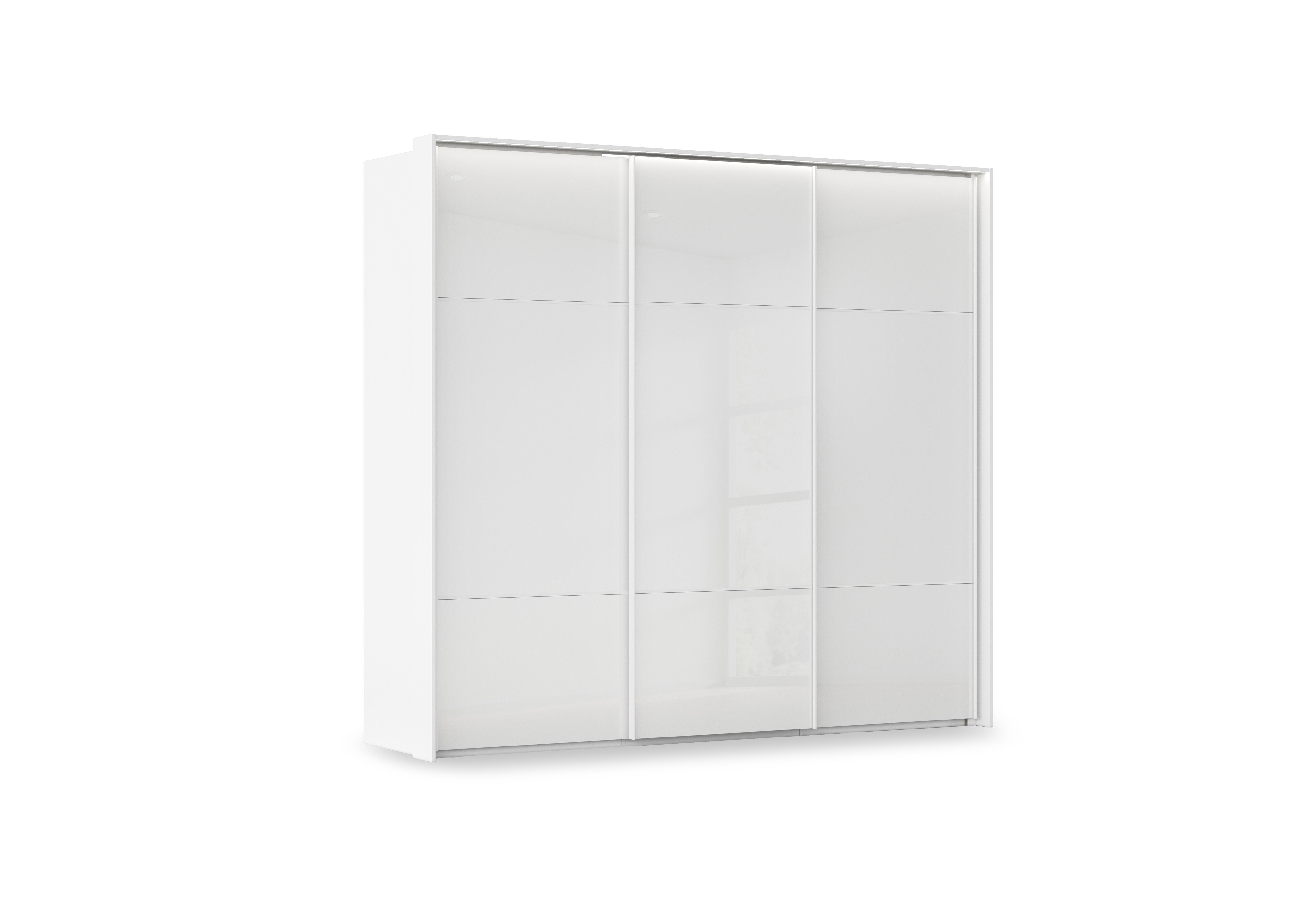 Haven 250cm 3 Door Slider Wardrobe with Glass Doors and Lights in Awg1l Alpine Wht Wht Gls Frnt on Furniture Village