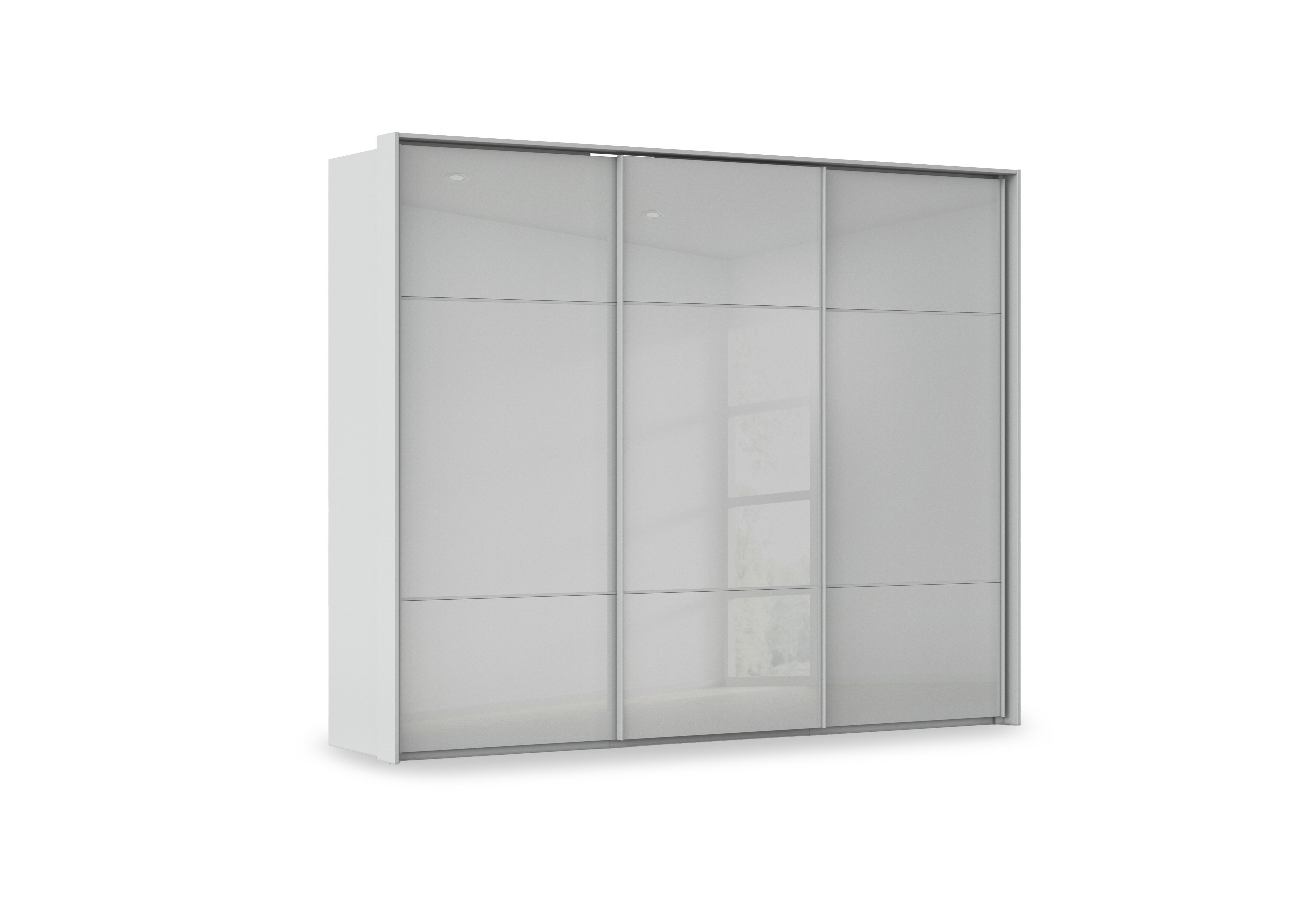 Haven 280cm 3 Door Slider Wardrobe with Glass Doors in Agg2l Silk Gry Silk Gr Gls Frn on Furniture Village