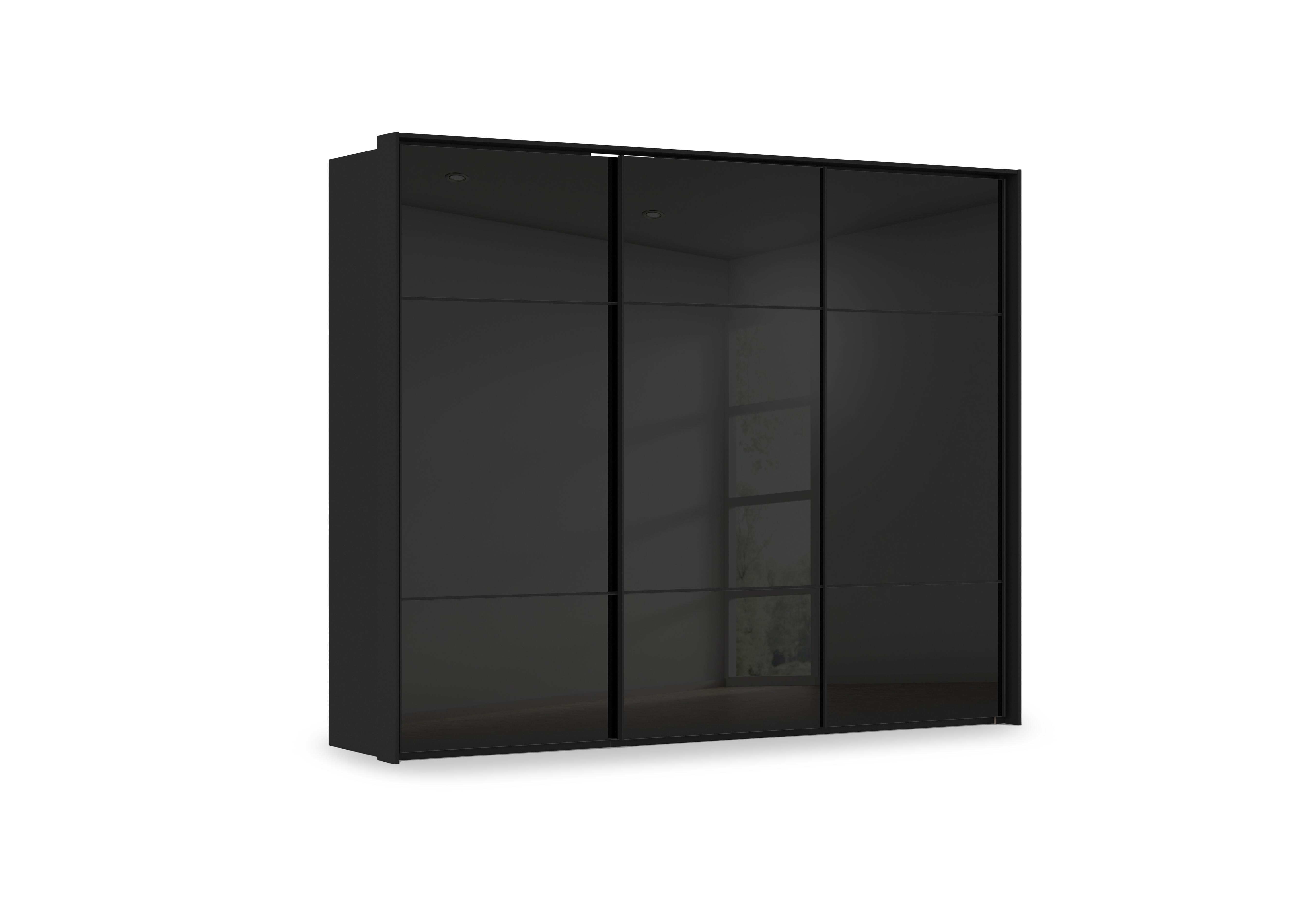 Haven 280cm 3 Door Slider Wardrobe with Glass Doors in Asg5t  Black Black Glass Front on Furniture Village