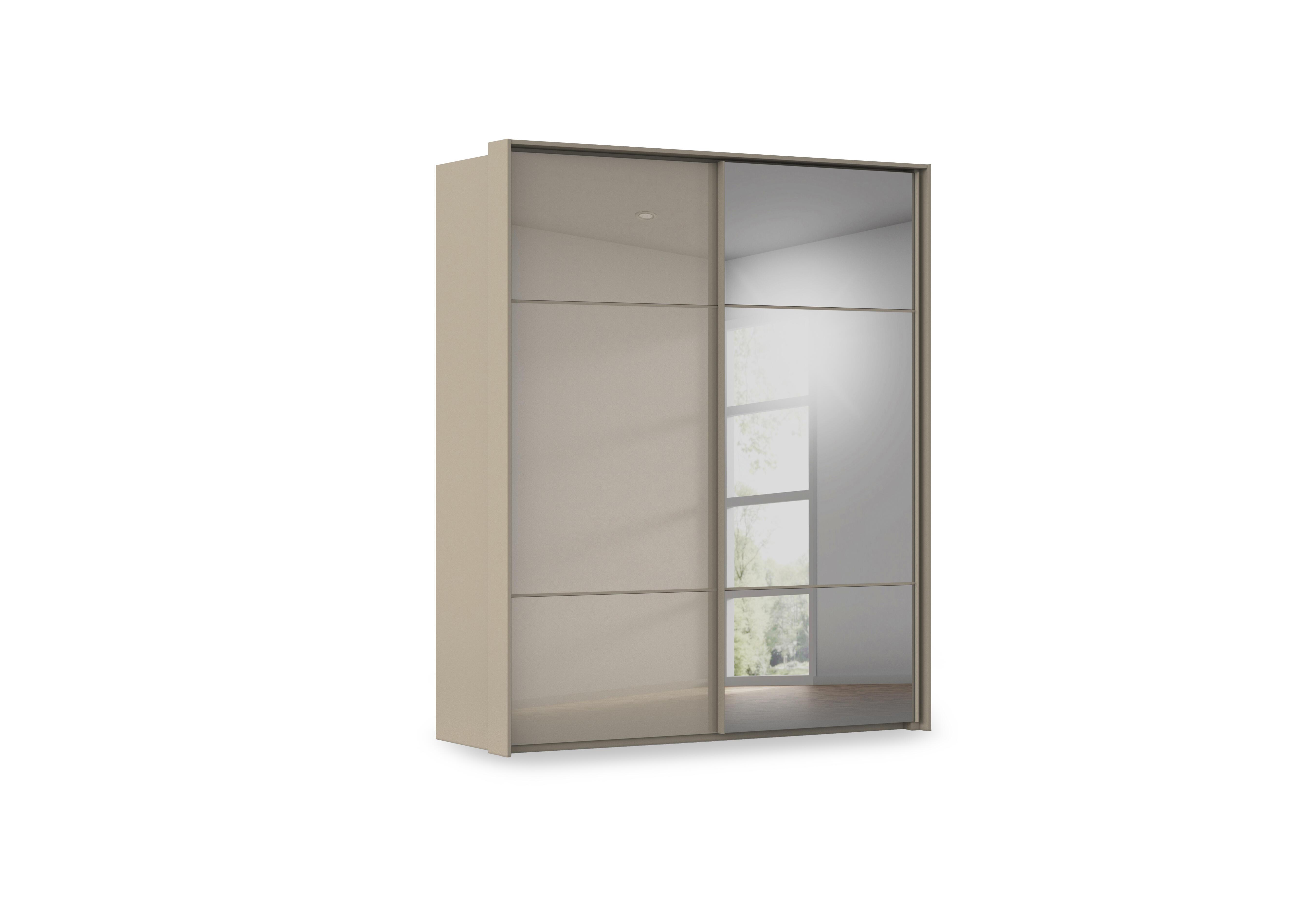 Haven 190cm 2 Door Slider Wardrobe with 1 Glass Door and 1 Mirror Door in Afg4l  Fango Fango Glass Front on Furniture Village