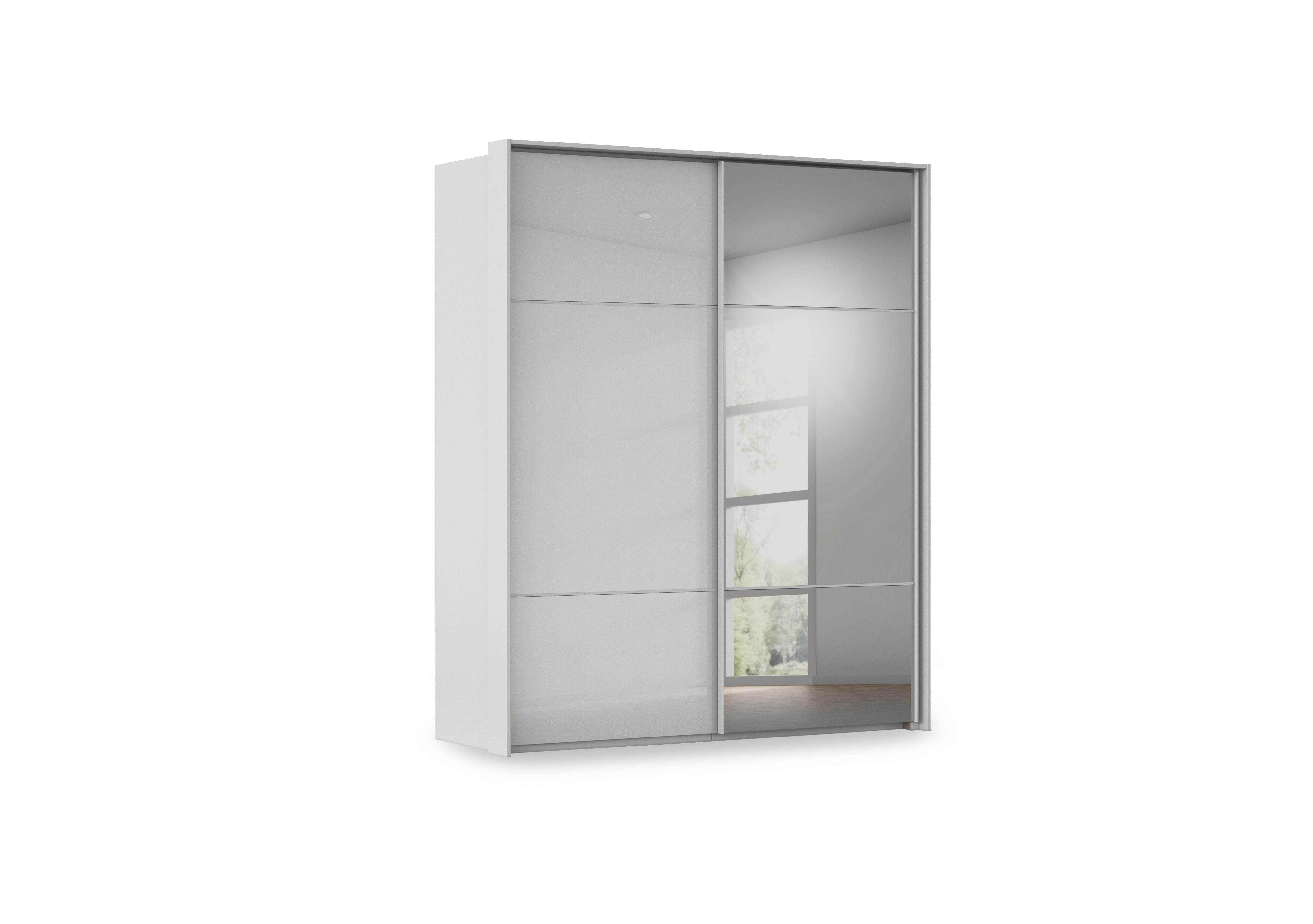Haven 190cm 2 Door Slider Wardrobe with 1 Glass Door and 1 Mirror Door in Agg2l Silk Gry Silk Gr Gls Frn on Furniture Village