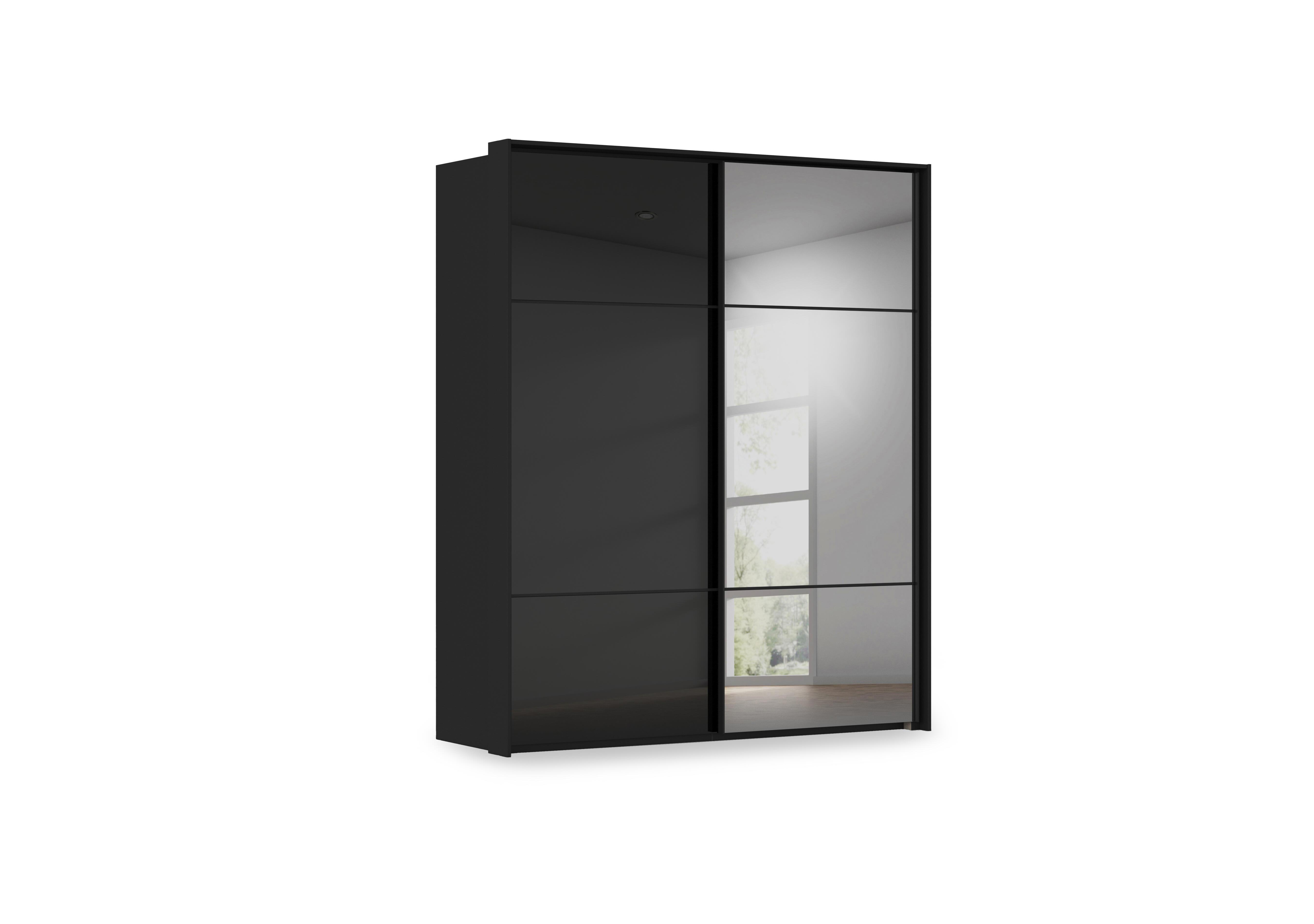 Haven 190cm 2 Door Slider Wardrobe with 1 Glass Door and 1 Mirror Door in Asg5t  Black Black Glass Front on Furniture Village