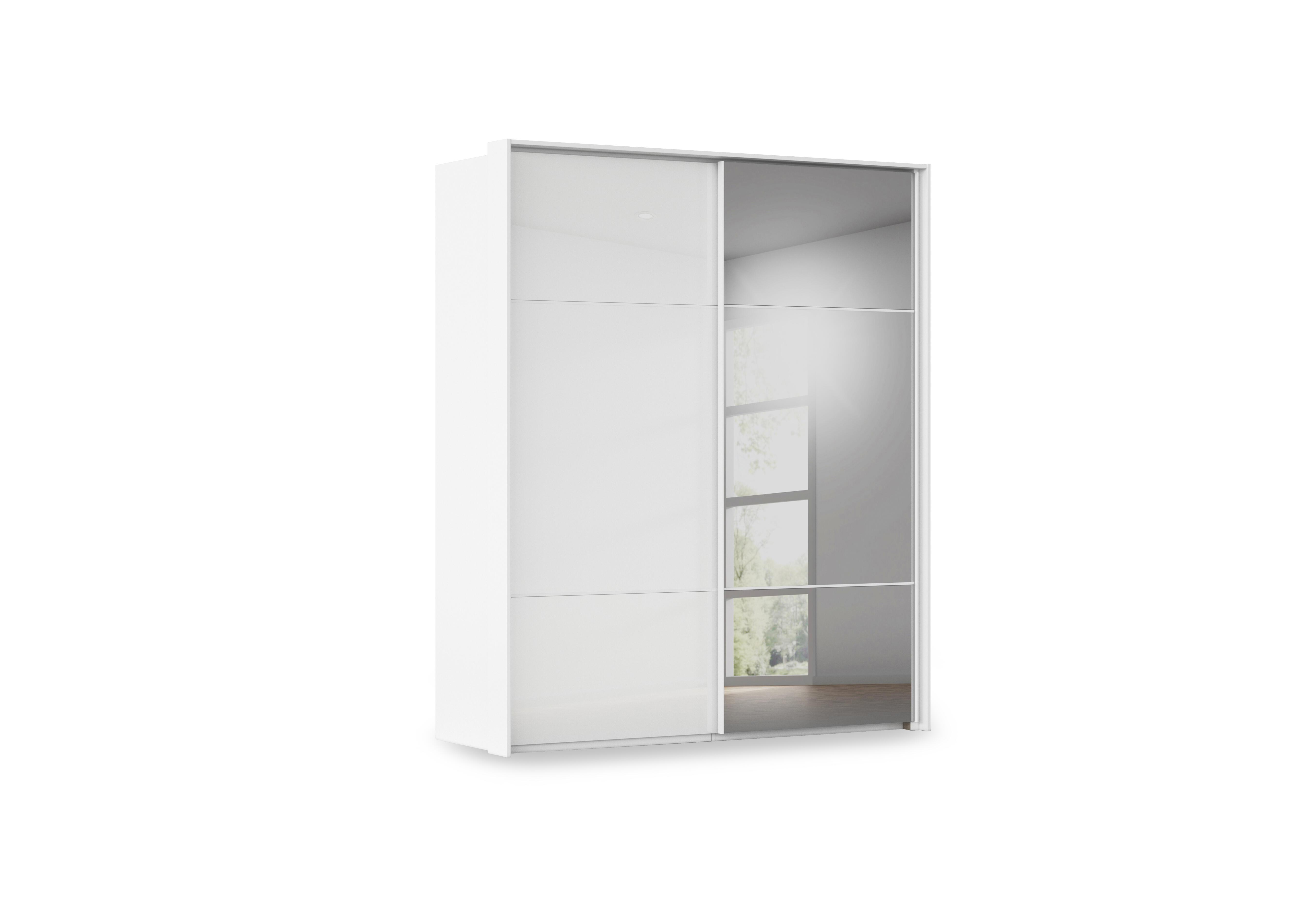 Haven 190cm 2 Door Slider Wardrobe with 1 Glass Door and 1 Mirror Door in Awg1l Alpine Wht Wht Gls Frnt on Furniture Village