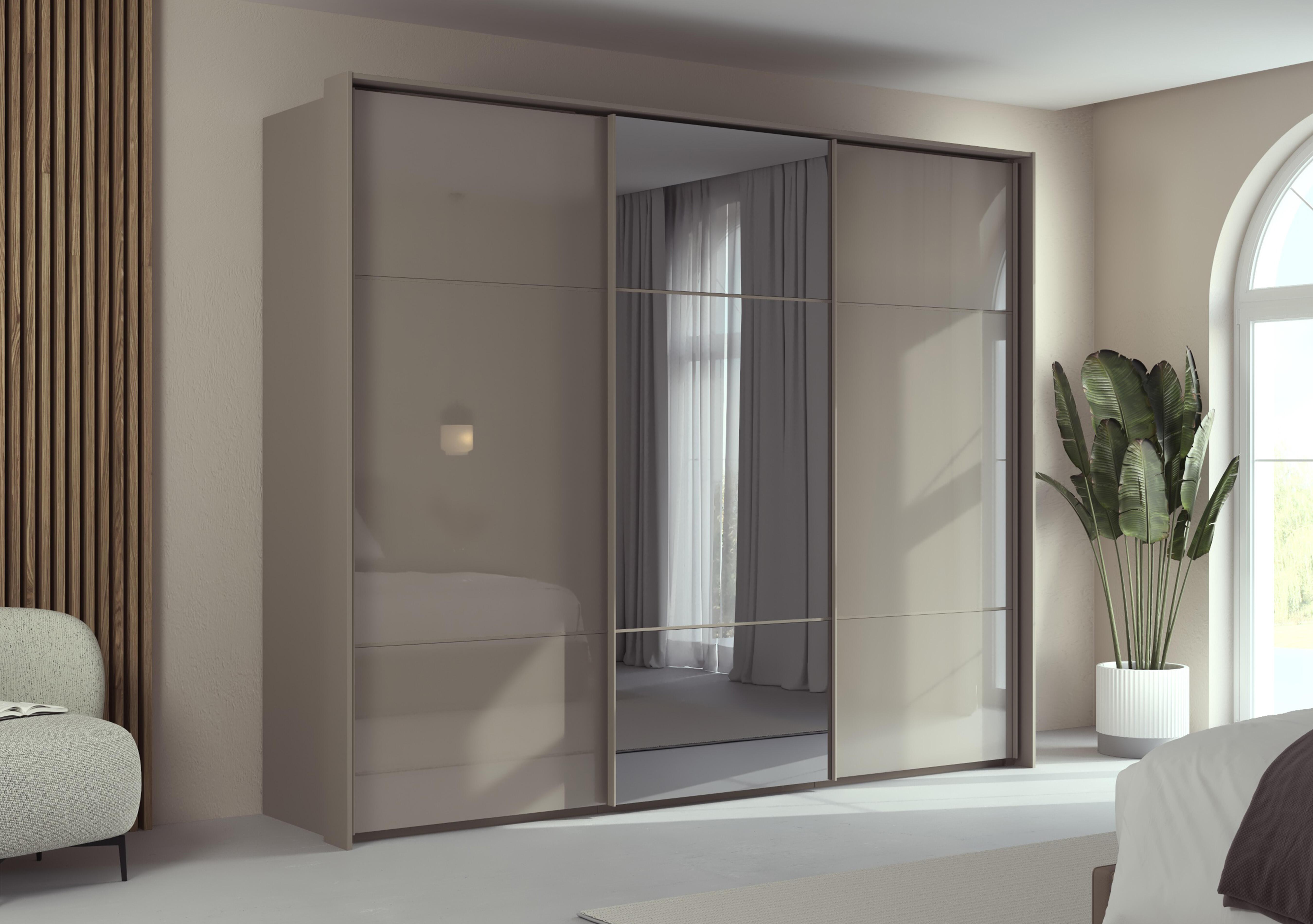 Haven 280cm 3 Door Slider Wardrobe with 2 Glass Doors and 1 Mirror Door in  on Furniture Village