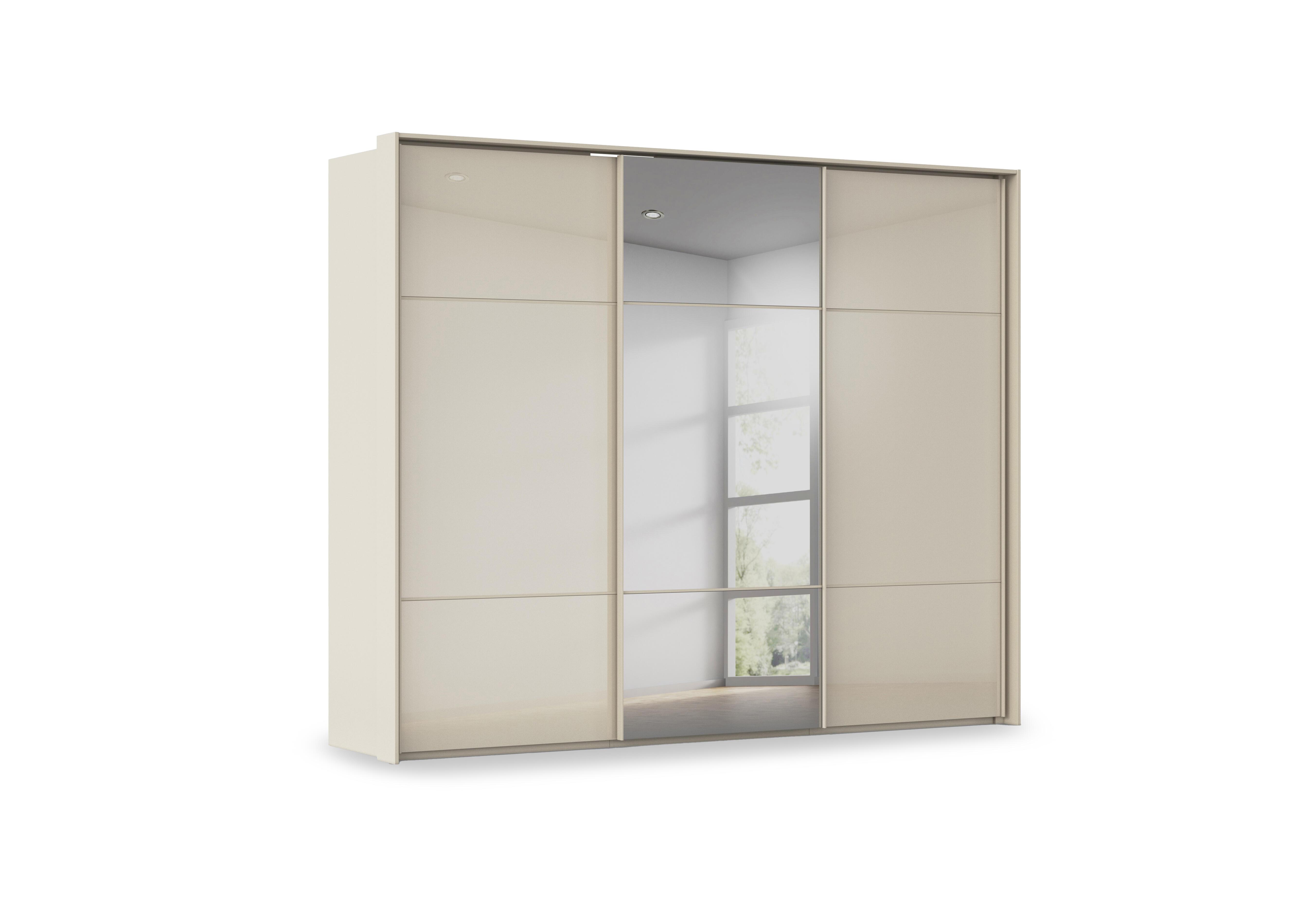 Haven 280cm 3 Door Slider Wardrobe with 2 Glass Doors and 1 Mirror Door in Acg3l  Champagne Champagne Gls on Furniture Village
