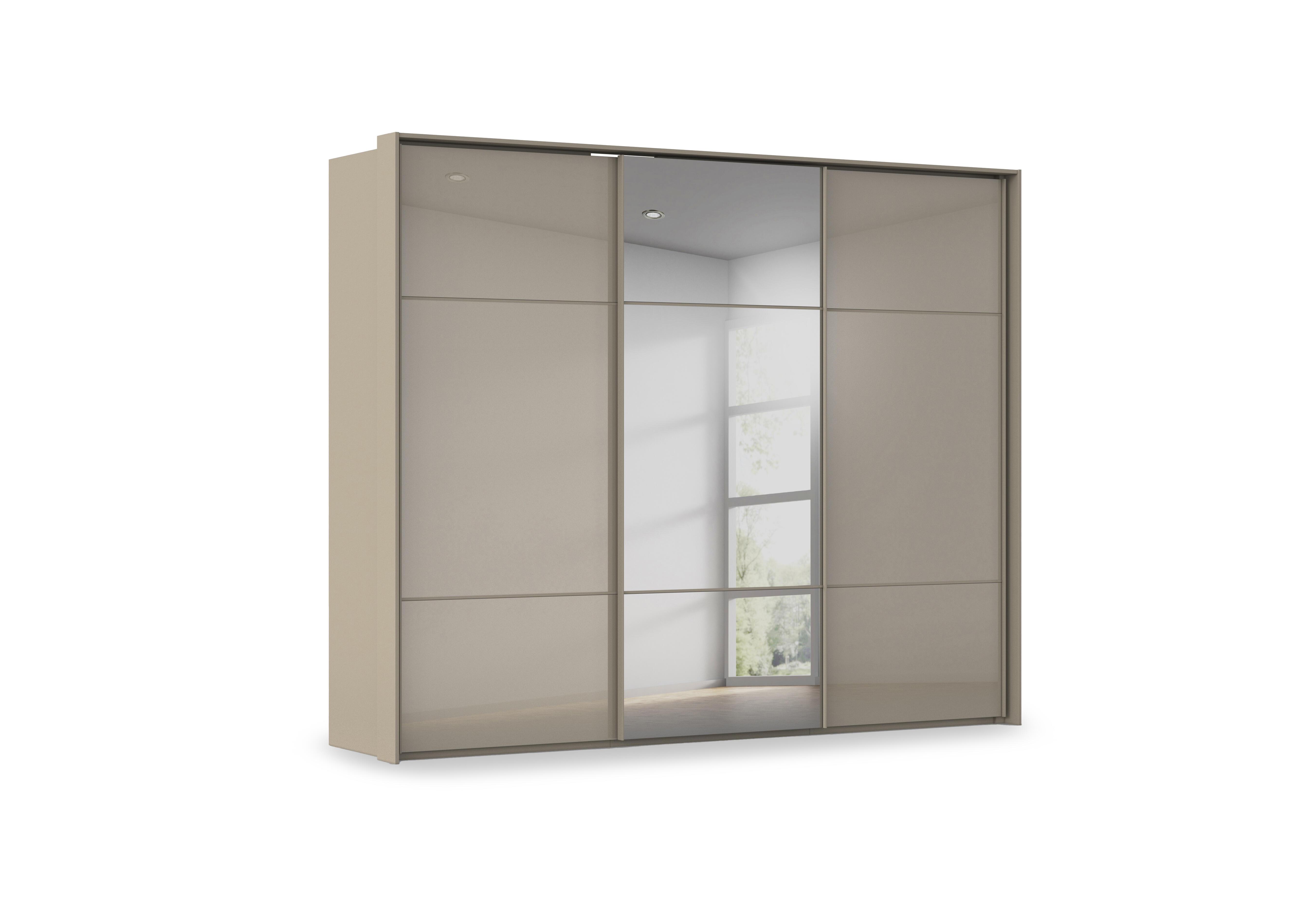 Haven 280cm 3 Door Slider Wardrobe with 2 Glass Doors and 1 Mirror Door in Afg4l  Fango Fango Glass Front on Furniture Village