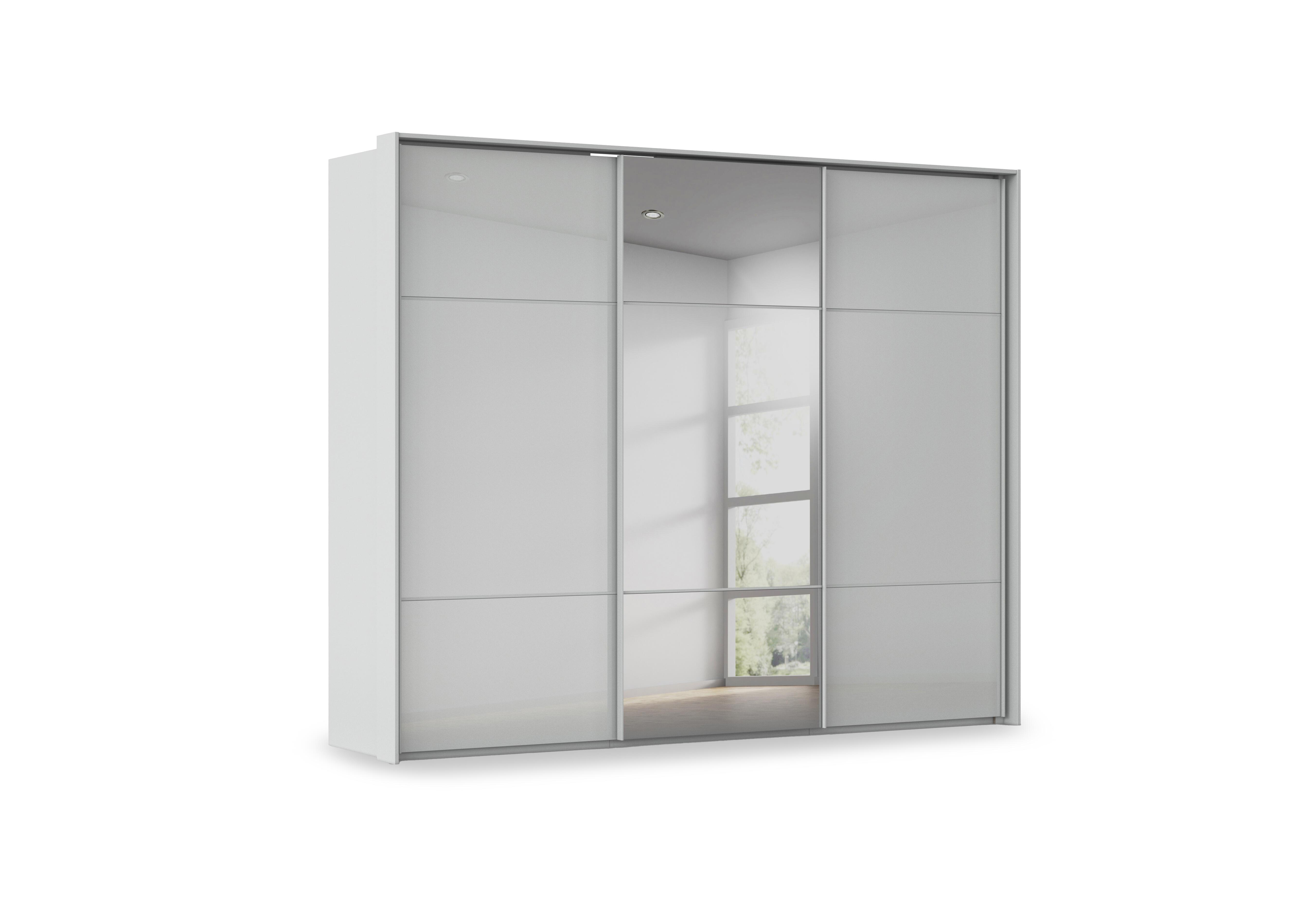 Haven 280cm 3 Door Slider Wardrobe with 2 Glass Doors and 1 Mirror Door in Agg2l Silk Gry Silk Gr Gls Frn on Furniture Village