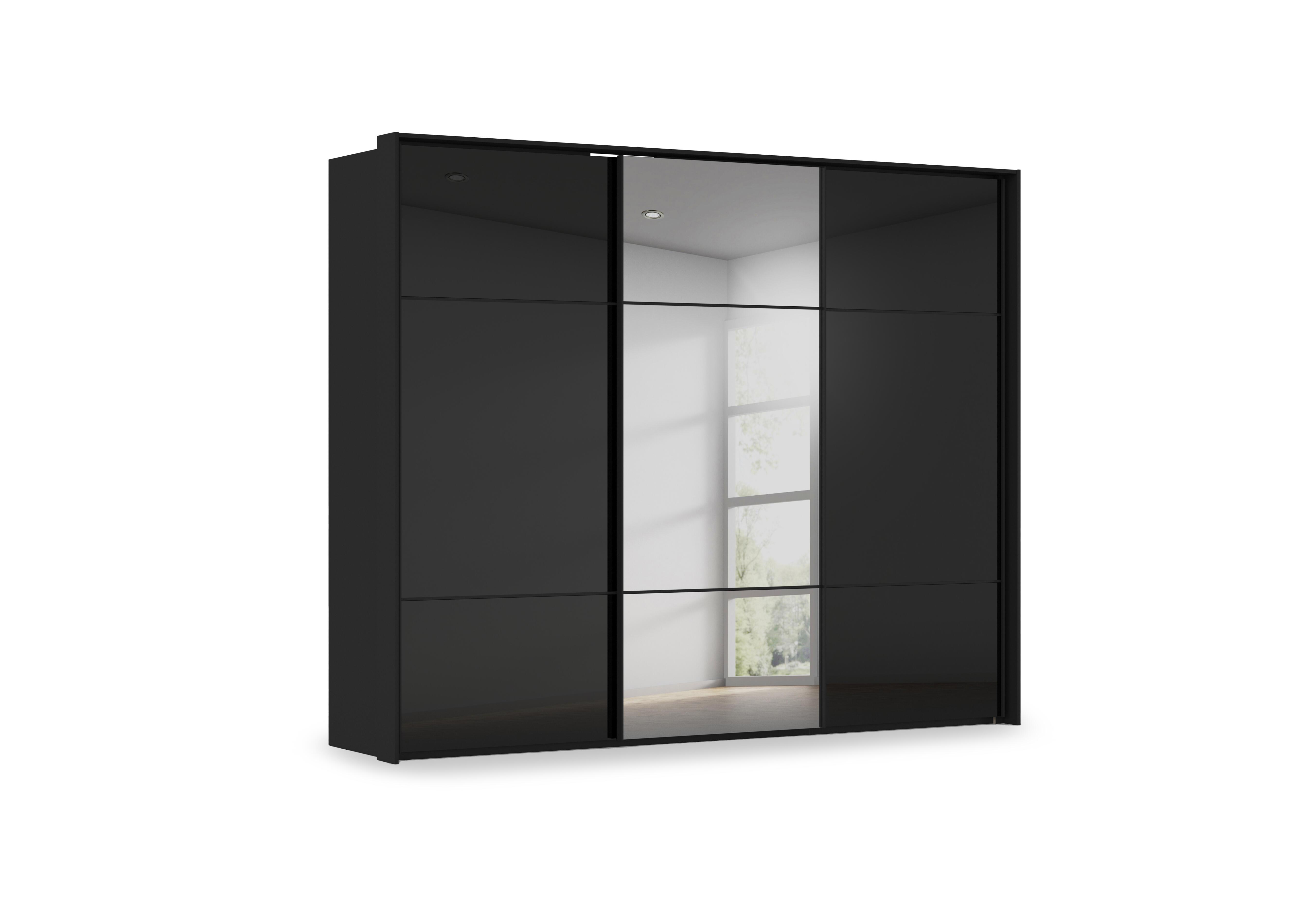 Haven 280cm 3 Door Slider Wardrobe with 2 Glass Doors and 1 Mirror Door in Asg5t  Black Black Glass Front on Furniture Village