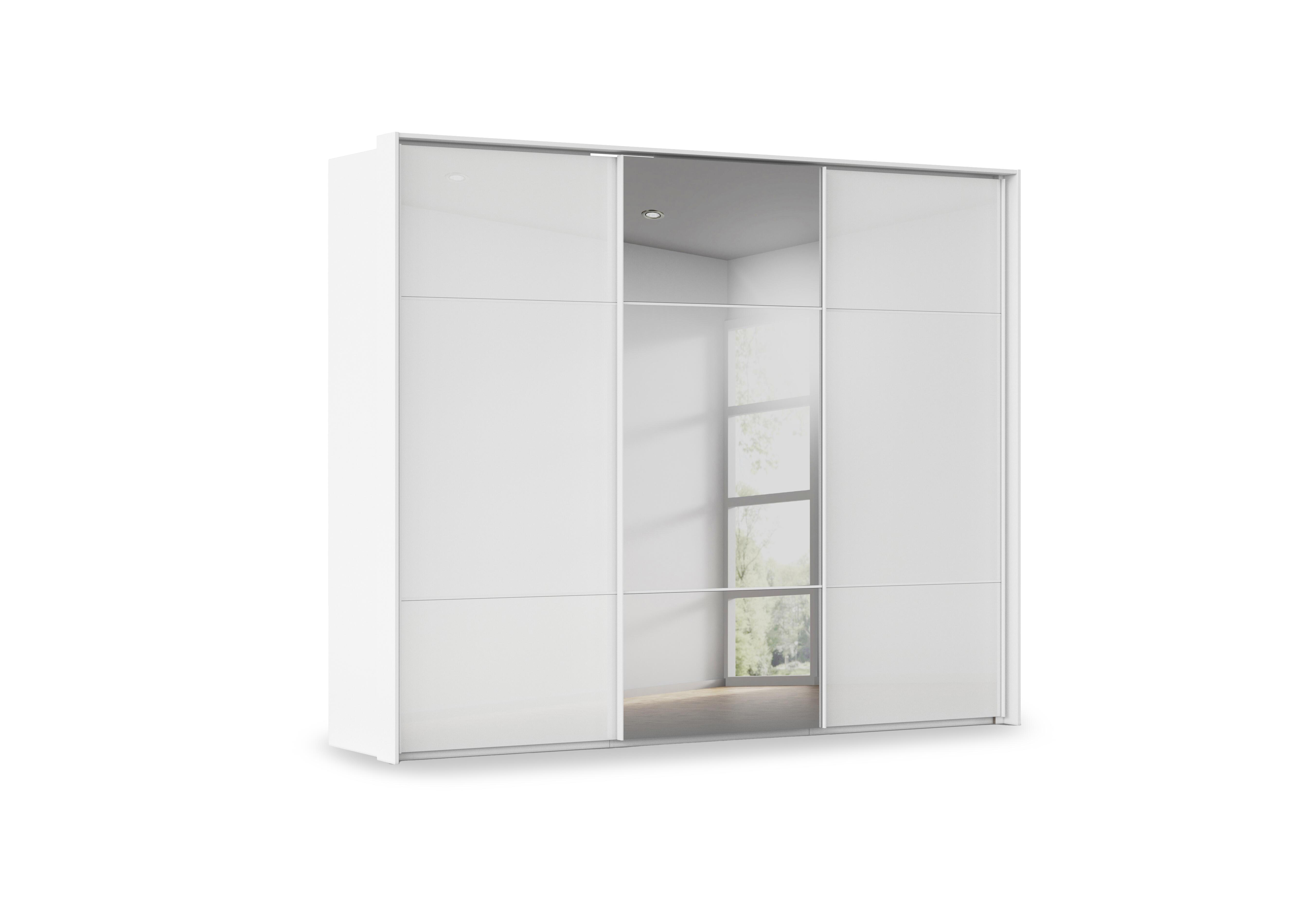 Haven 280cm 3 Door Slider Wardrobe with 2 Glass Doors and 1 Mirror Door in Awg1l Alpine Wht Wht Gls Frnt on Furniture Village