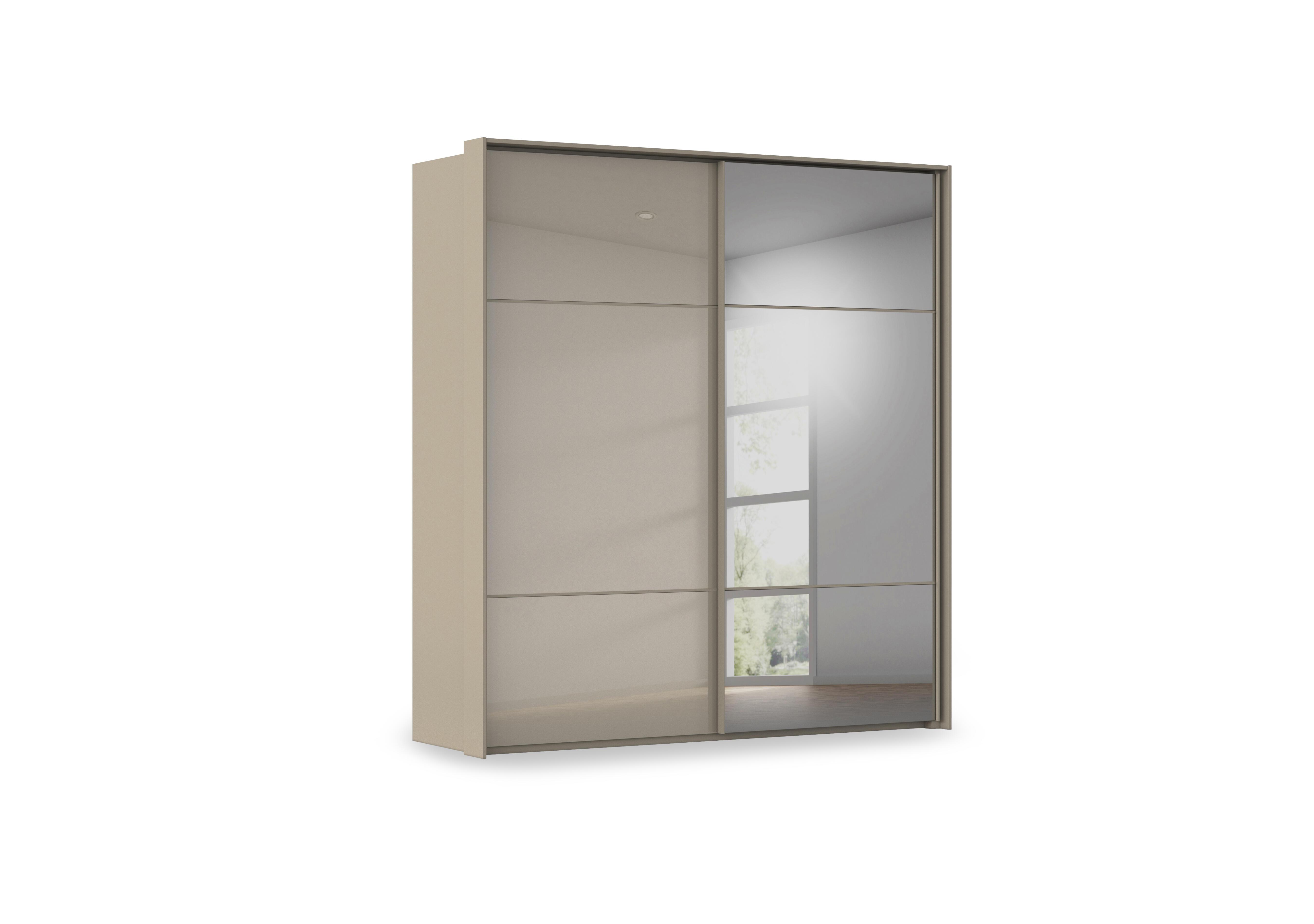 Haven 210cm 2 Door Slider Wardrobe with 1 Glass Door and 1 Mirror Door in Afg4l  Fango Fango Glass Front on Furniture Village