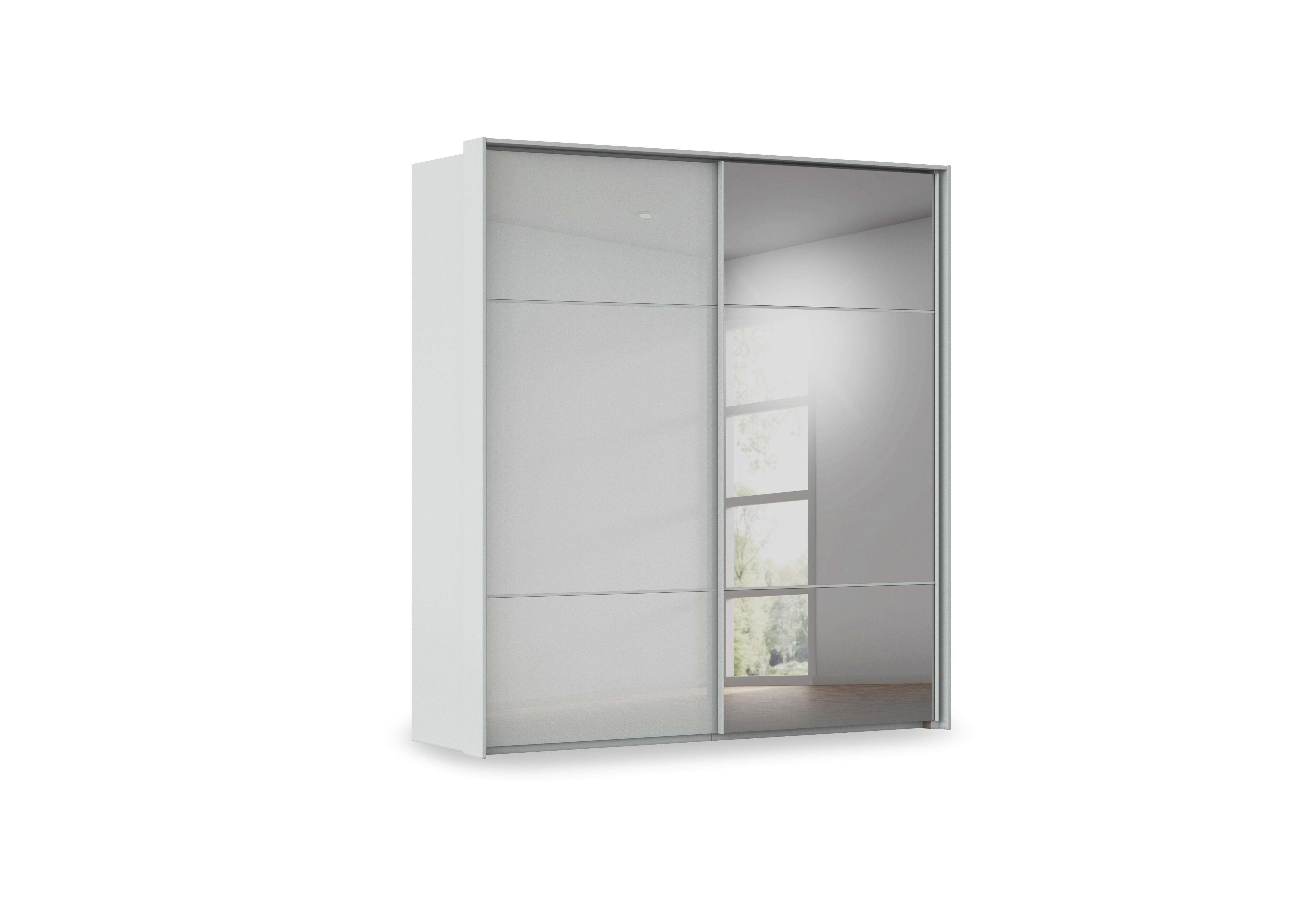 Haven 210cm 2 Door Slider Wardrobe with 1 Glass Door and 1 Mirror Door in Agg2l Silk Gry Silk Gr Gls Frn on Furniture Village
