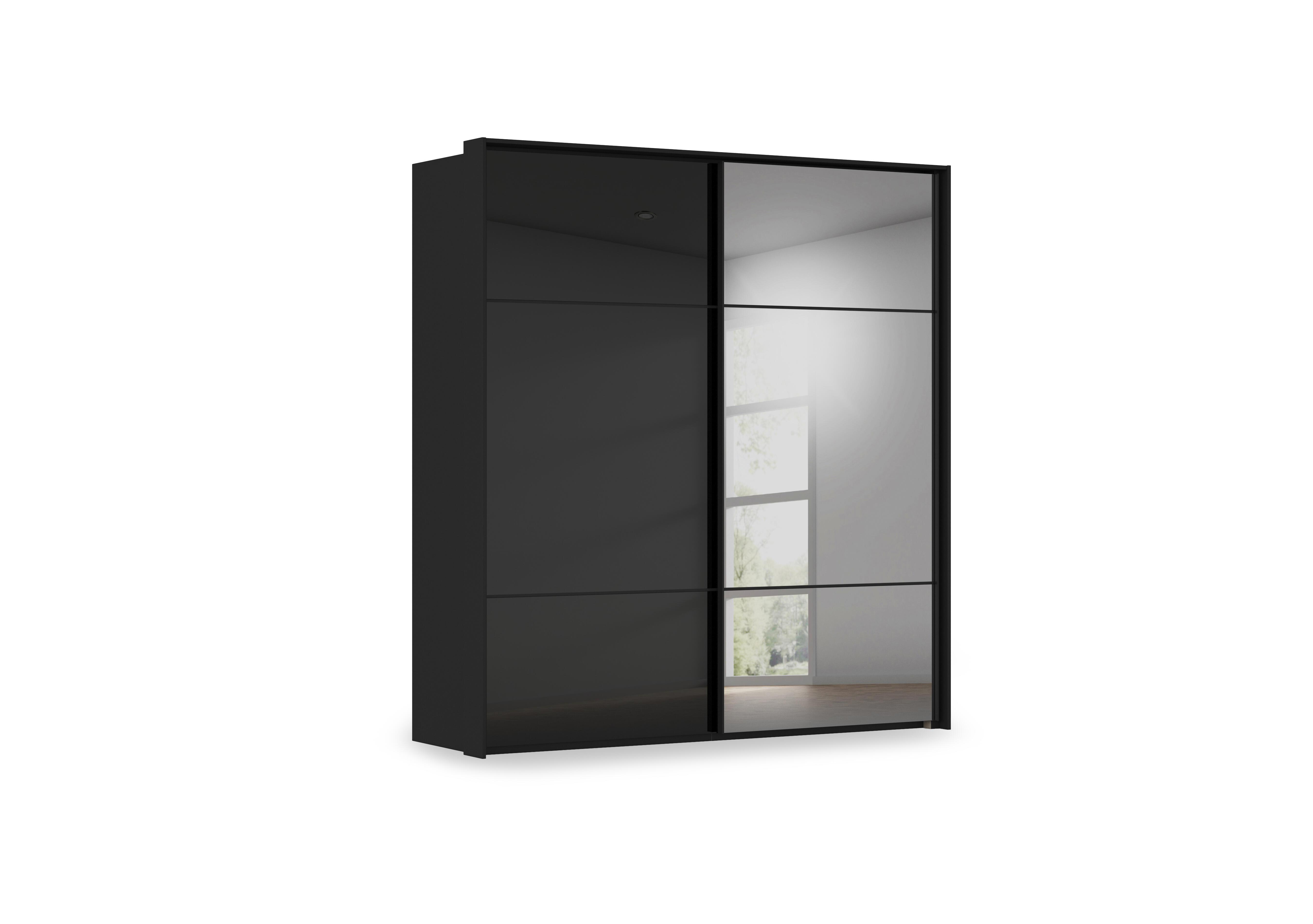 Haven 210cm 2 Door Slider Wardrobe with 1 Glass Door and 1 Mirror Door in Asg5t  Black Black Glass Front on Furniture Village