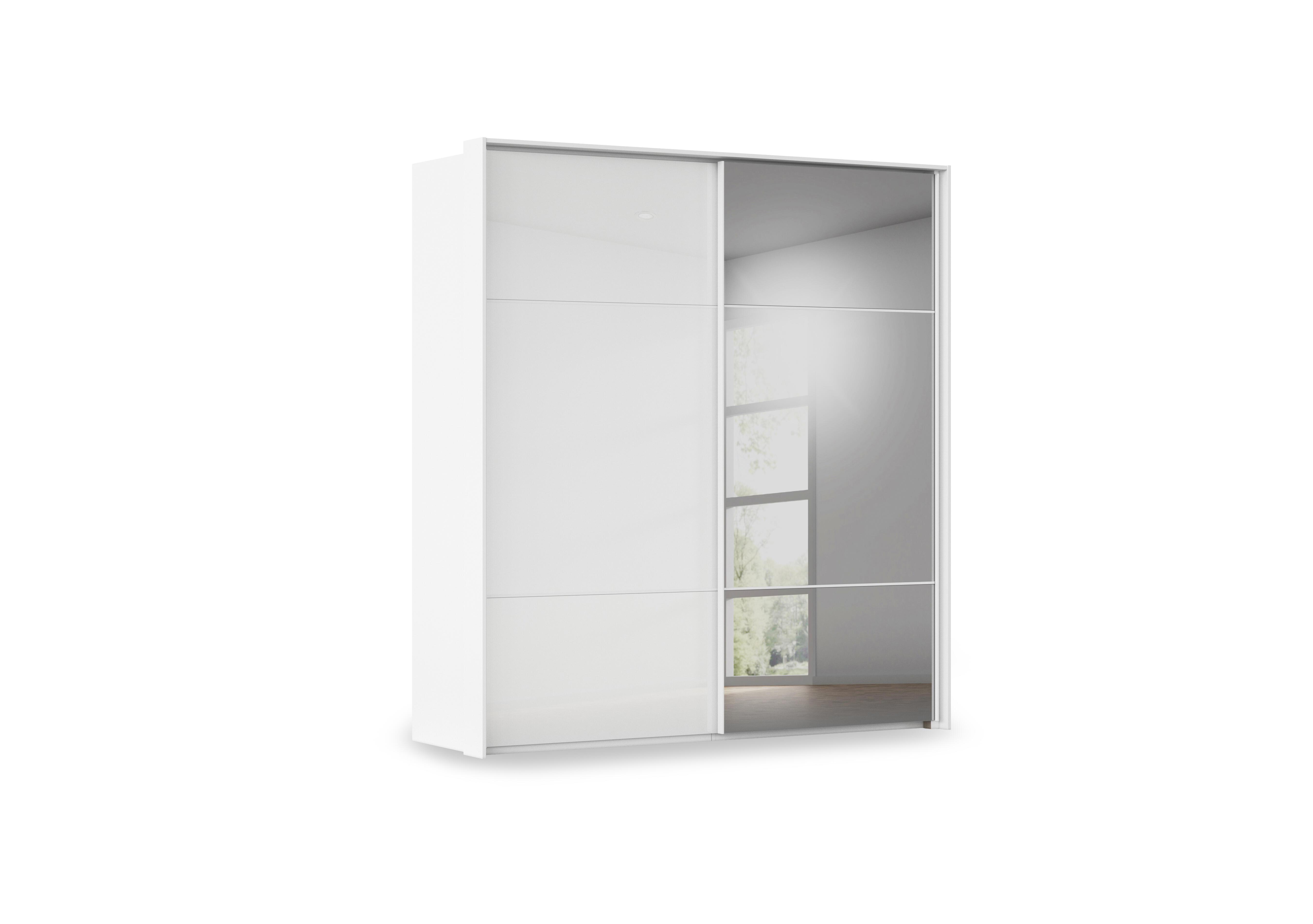 Haven 210cm 2 Door Slider Wardrobe with 1 Glass Door and 1 Mirror Door in Awg1l Alpine Wht Wht Gls Frnt on Furniture Village