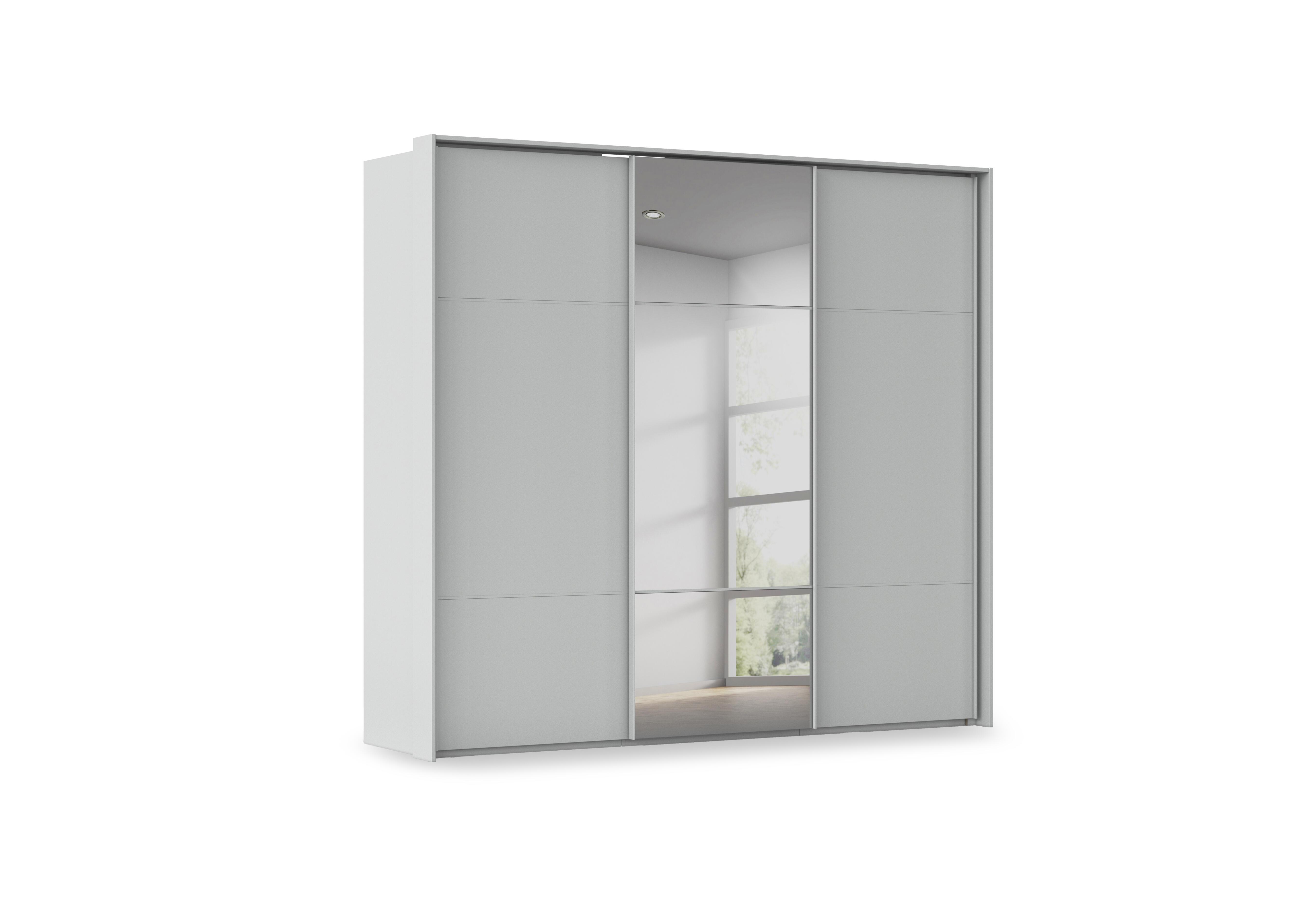 Haven 250cm 3 Door Slider Wardrobe with 2 Décor Doors and 1 Mirror Door in Agd2l Silk Grey Silk Grey Frnt on Furniture Village