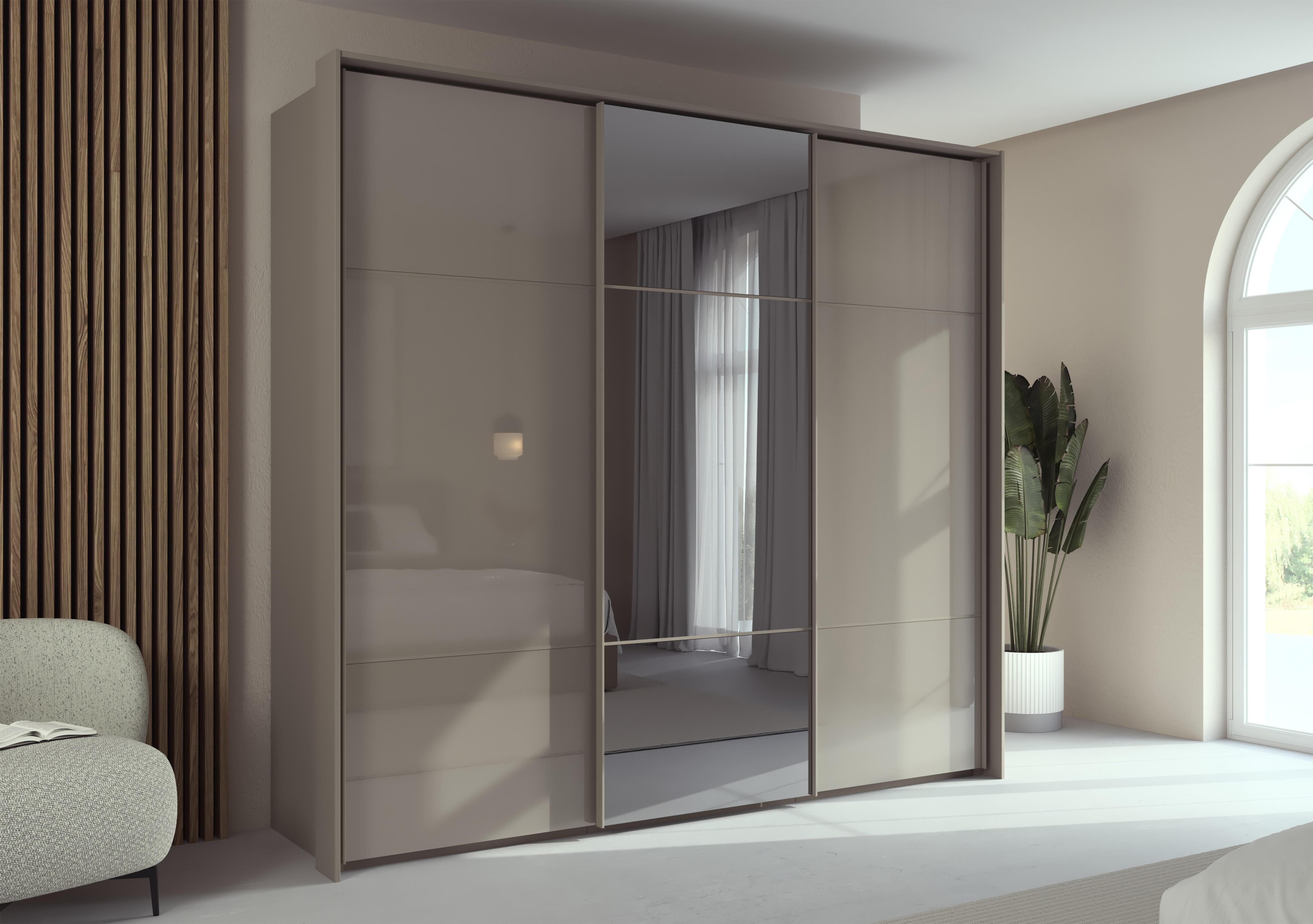 Haven 250cm 3 Door Slider Wardrobe with 2 Glass Doors and 1 Mirror Door in  on Furniture Village