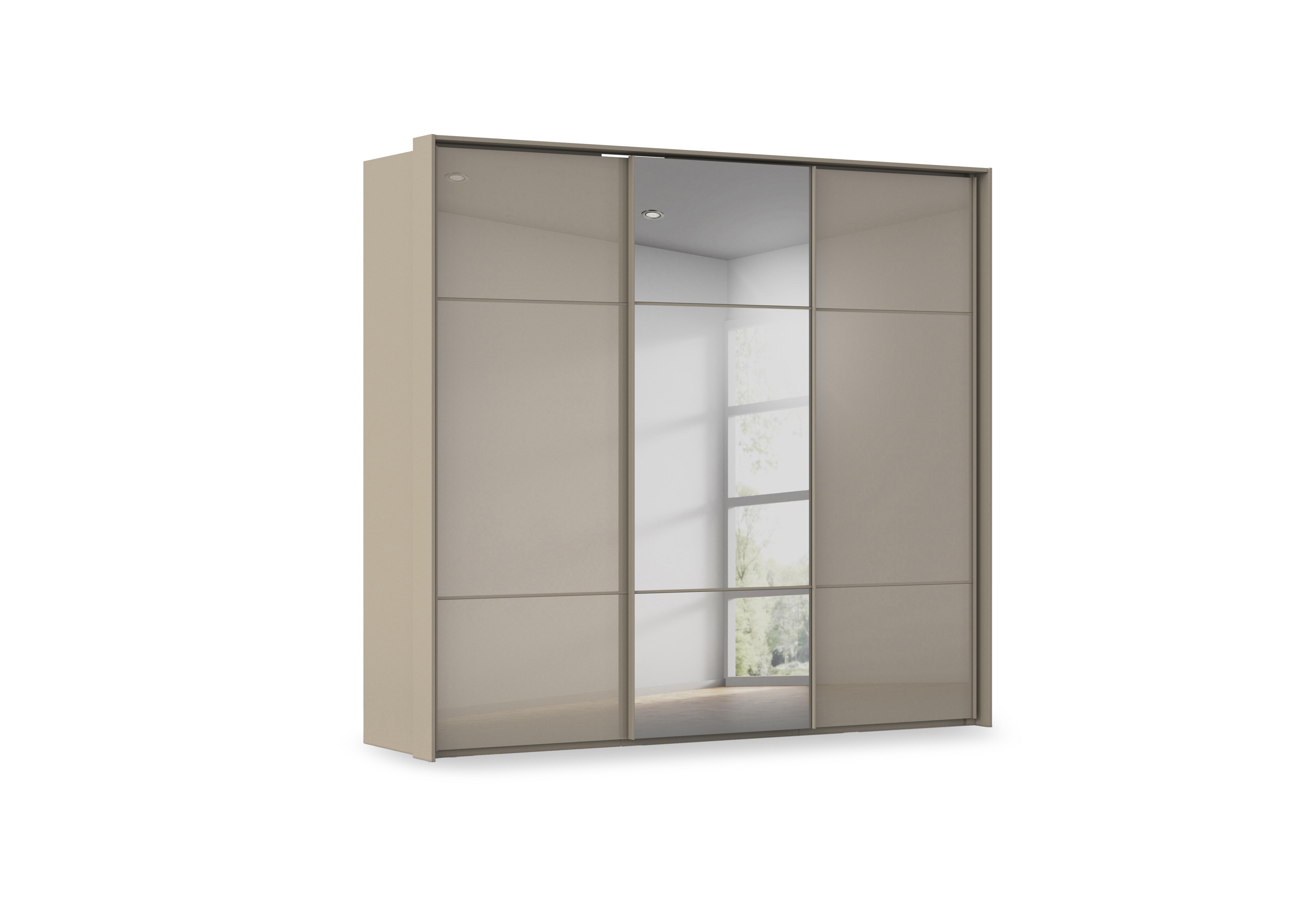 Haven 250cm 3 Door Slider Wardrobe with 2 Glass Doors and 1 Mirror Door in Afg4l  Fango Fango Glass Front on Furniture Village