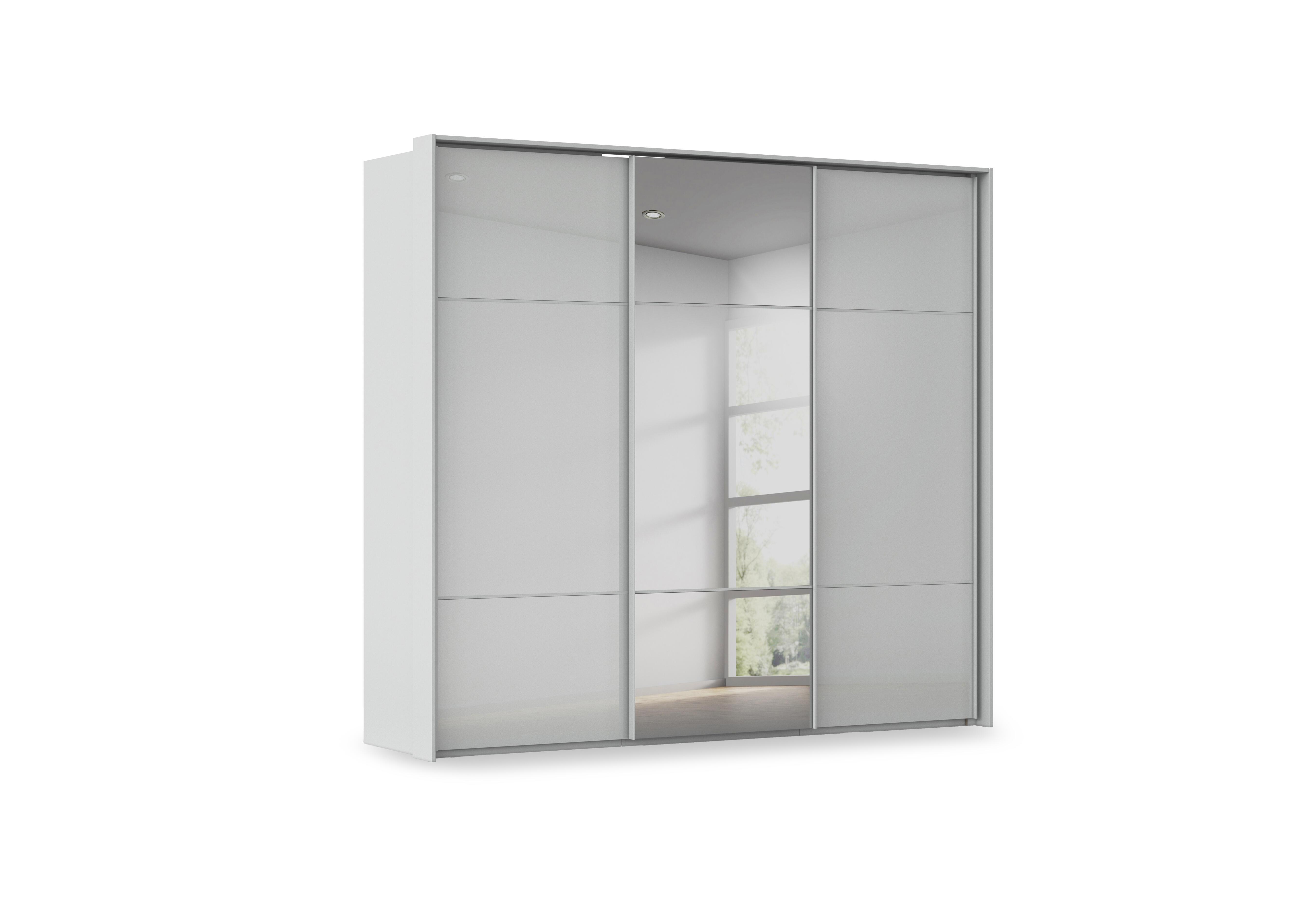 Haven 250cm 3 Door Slider Wardrobe with 2 Glass Doors and 1 Mirror Door in Agg2l Silk Gry Silk Gr Gls Frn on Furniture Village