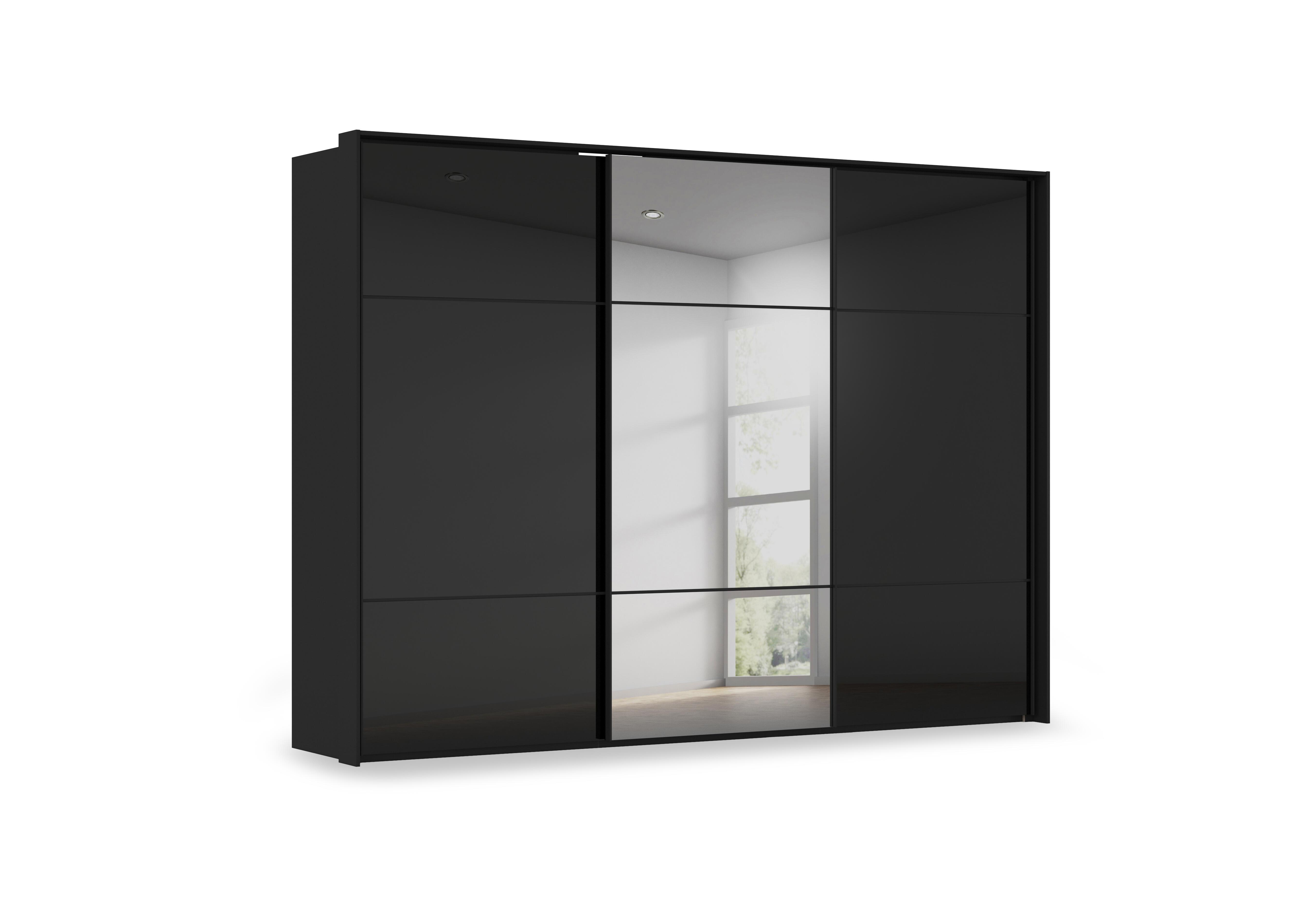 Haven 310cm 3 Door Slider Wardrobe with 2 Glass Doors and 1 Mirror Door in Asg5t  Black Black Glass Front on Furniture Village