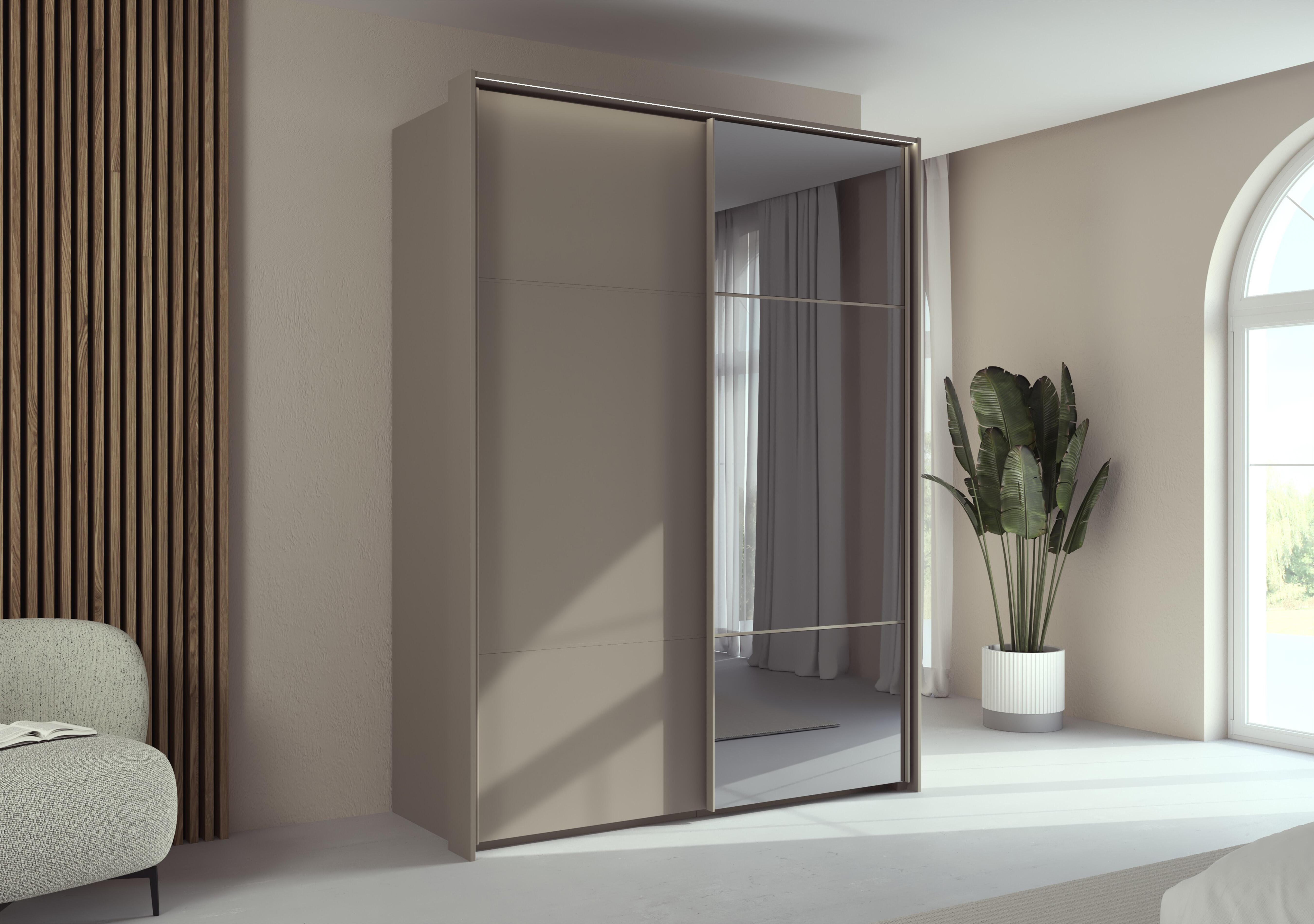 Haven 170cm 2 Door Slider Wardrobe with 1 Décor Door, 1 Mirror Door and Lights in  on Furniture Village