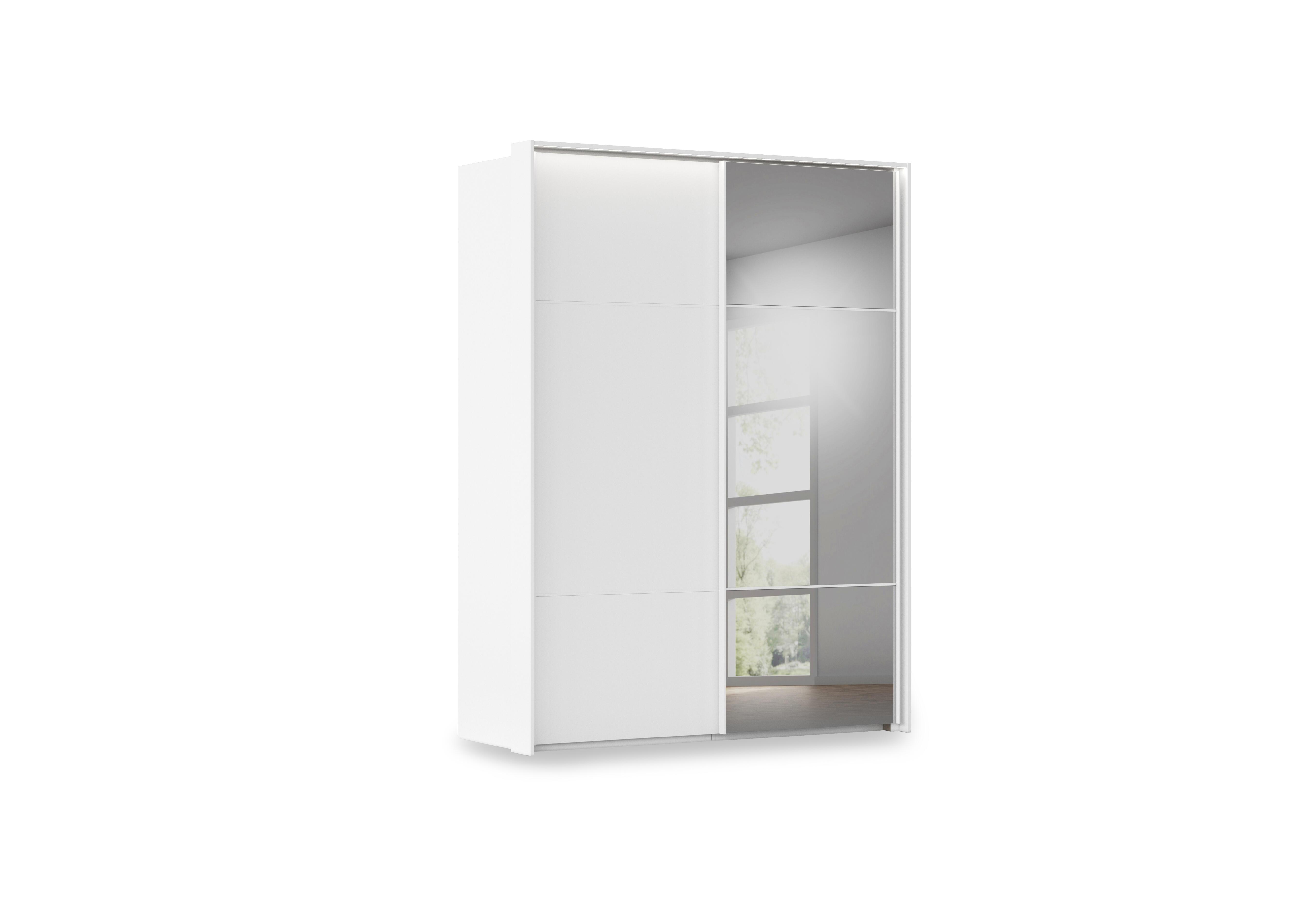 Haven 170cm 2 Door Slider Wardrobe with 1 Décor Door, 1 Mirror Door and Lights in Awd1l Alpine White White Front on Furniture Village