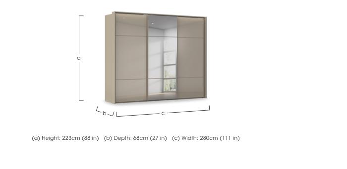 Haven 280cm 3 Door Slider Wardrobe with 2 Glass Doors, 1 Mirror Door and Lights in  on Furniture Village
