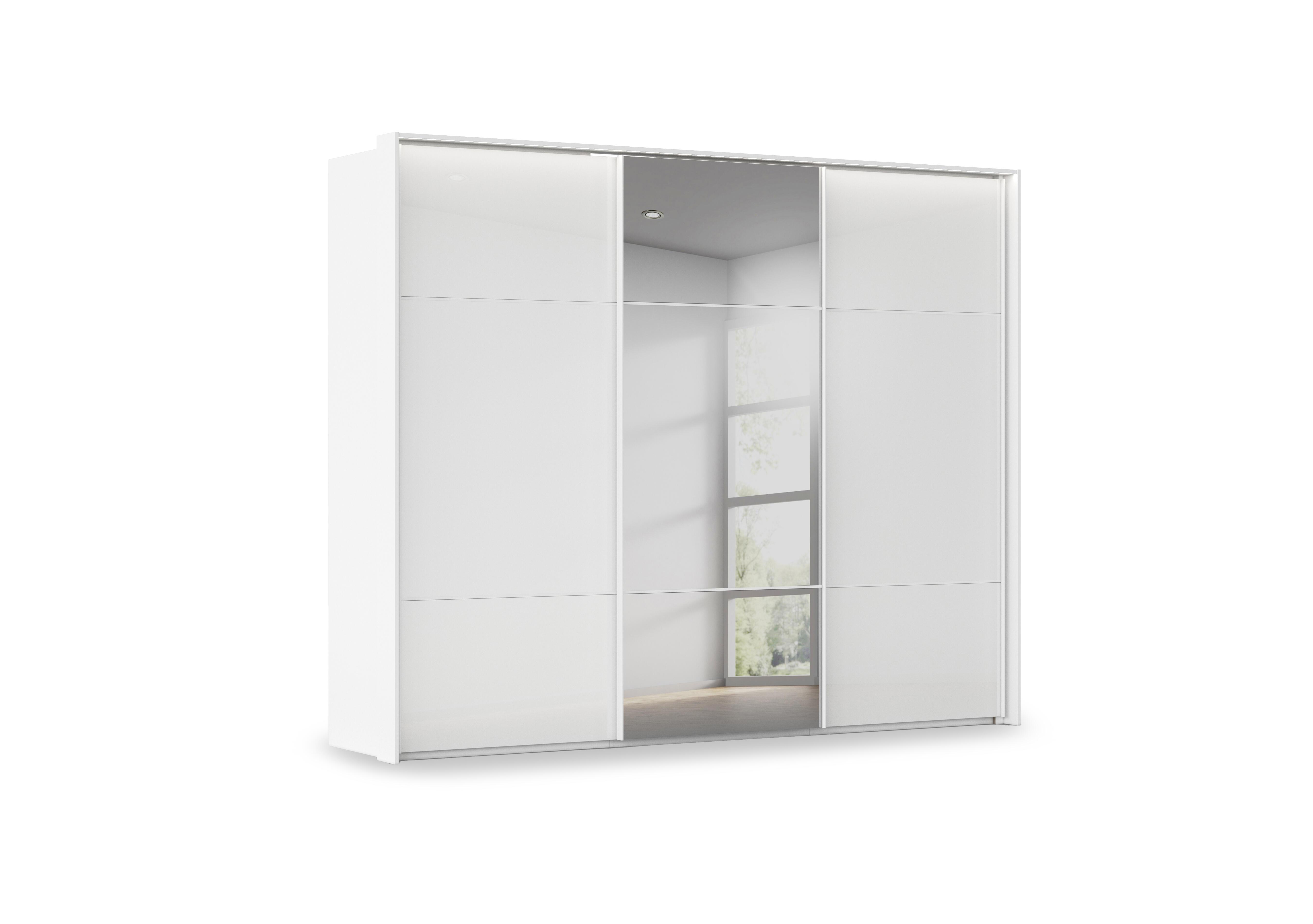 Haven 280cm 3 Door Slider Wardrobe with 2 Glass Doors, 1 Mirror Door and Lights in Awg1l Alpine Wht Wht Gls Frnt on Furniture Village