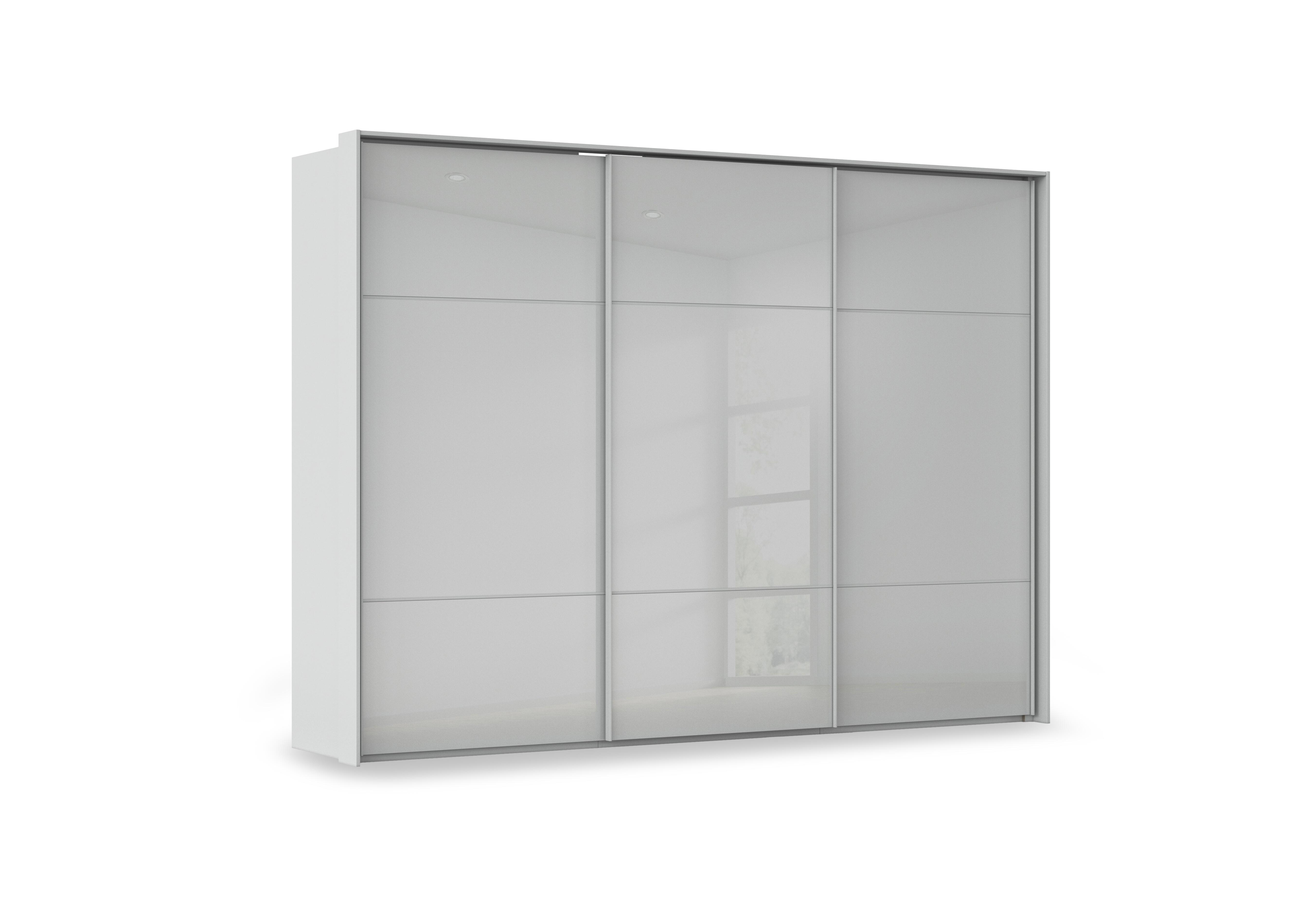 Haven 310cm 3 Door Slider Wardrobe with Glass Doors in Agg2l Silk Gry Silk Gr Gls Frn on Furniture Village