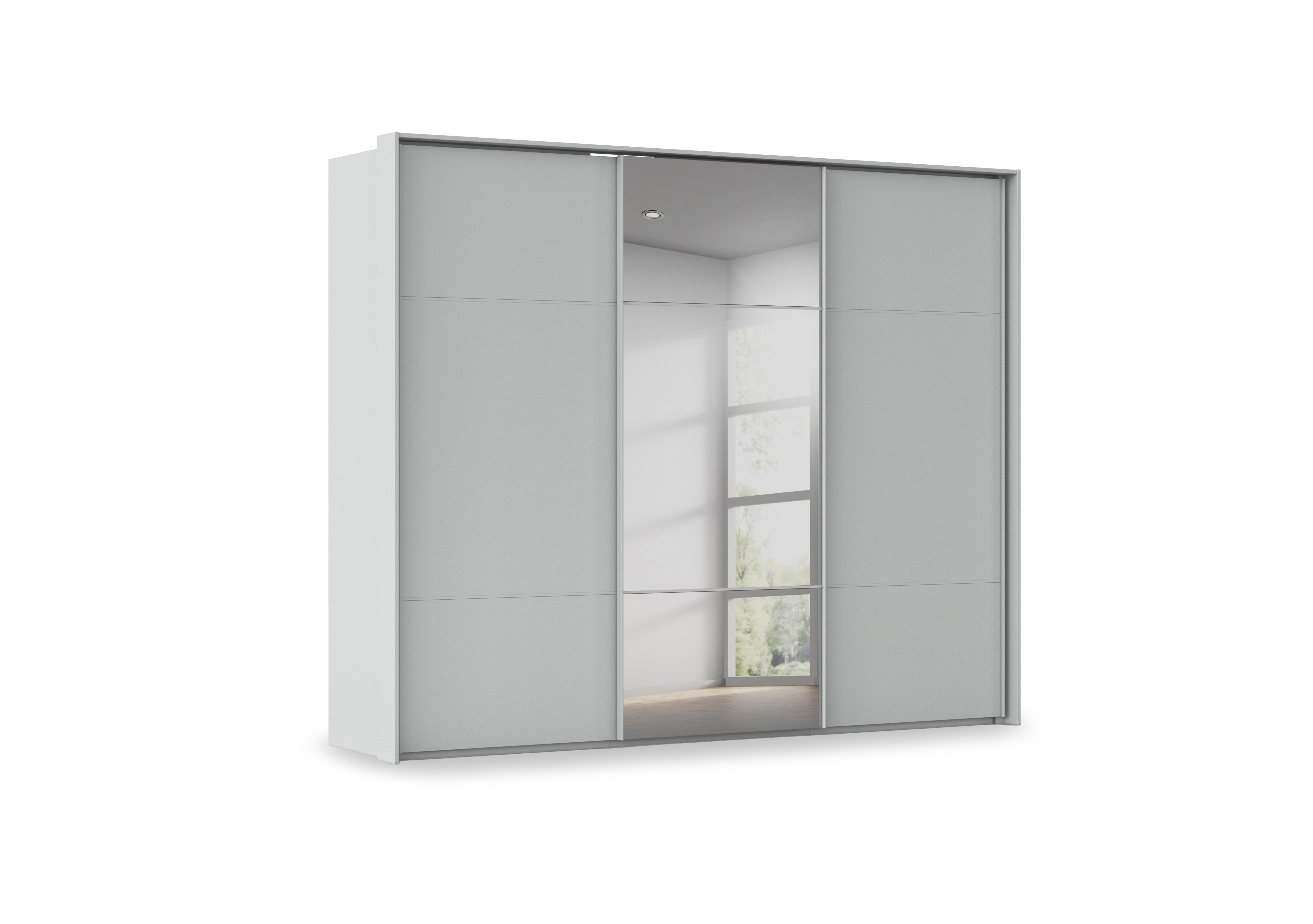 Haven 280cm 3 Door Slider Wardrobe with 2 Décor Doors and 1 Mirror Door in Agd2l Silk Grey Silk Grey Frnt on Furniture Village