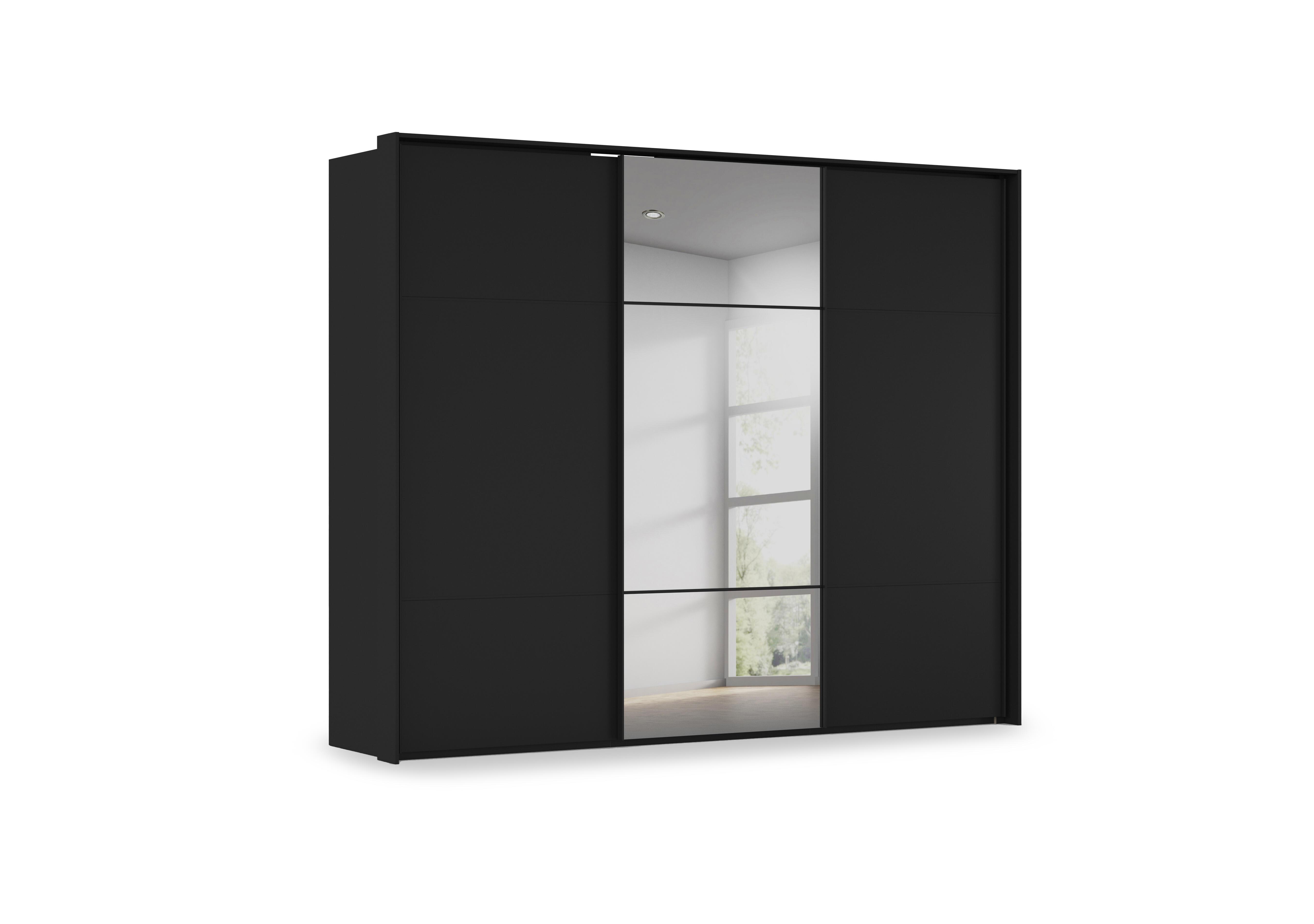 Haven 280cm 3 Door Slider Wardrobe with 2 Décor Doors and 1 Mirror Door in Asd5t  Black Black Front on Furniture Village