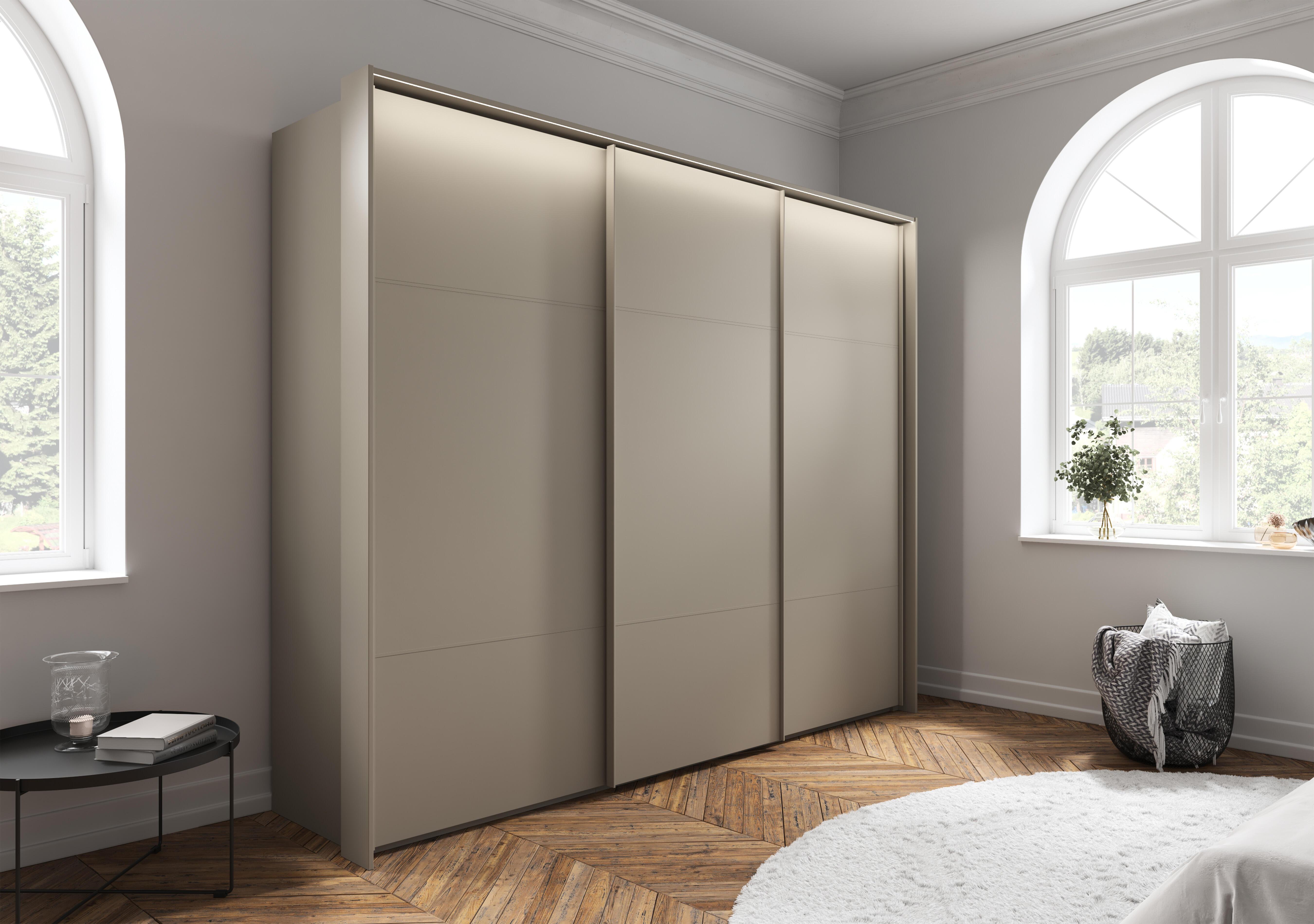 Haven 280cm 3 Door Slider Wardrobe with Décor Doors and Lights in  on Furniture Village