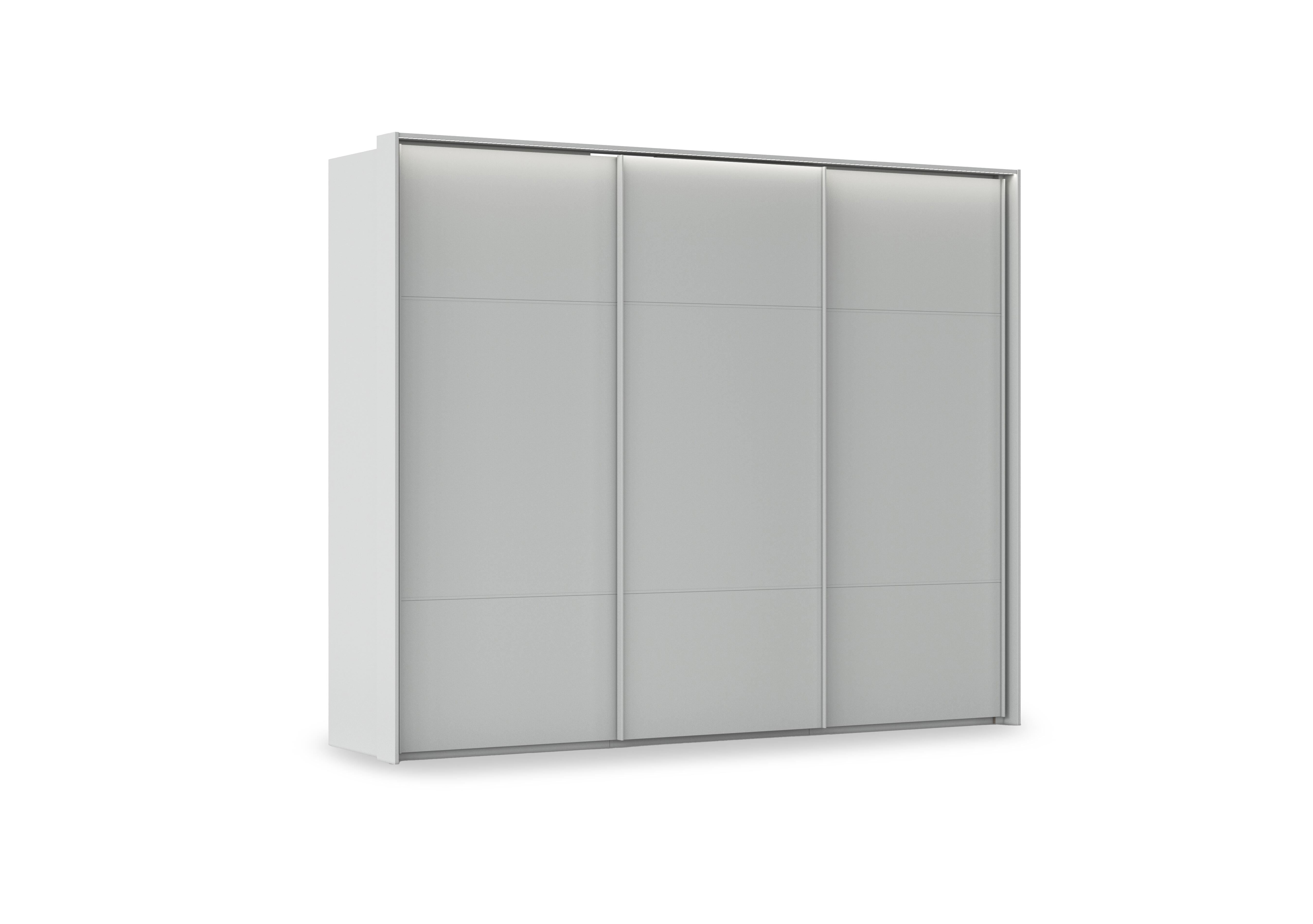 Haven 280cm 3 Door Slider Wardrobe with Décor Doors and Lights in Agd2l Silk Grey Silk Grey Frnt on Furniture Village