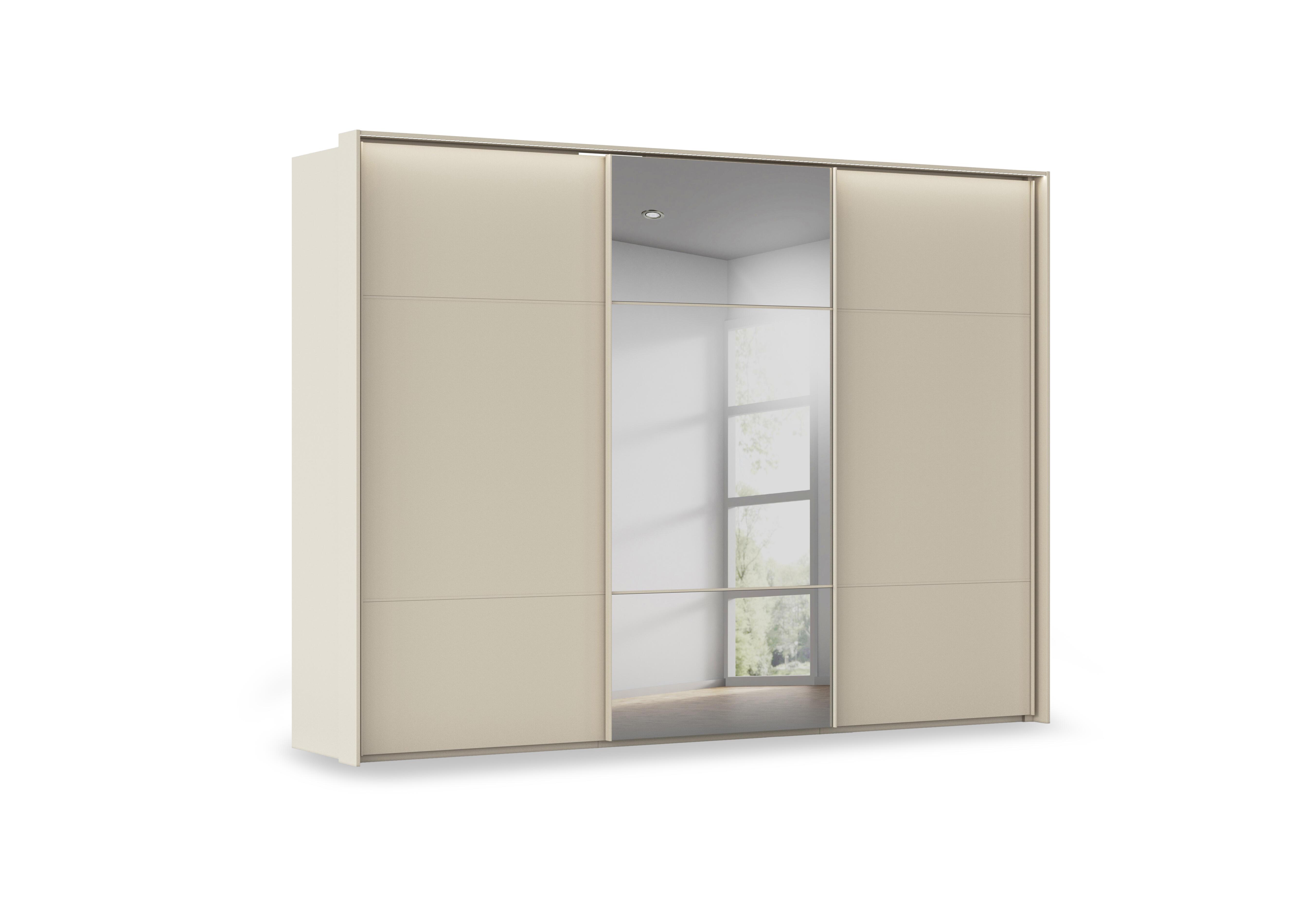 Haven 310cm 3 Door Slider Wardrobe with 2 Décor Doors, 1 Mirror Door and Lights in Acd3l  Champagne Champagne Frn on Furniture Village