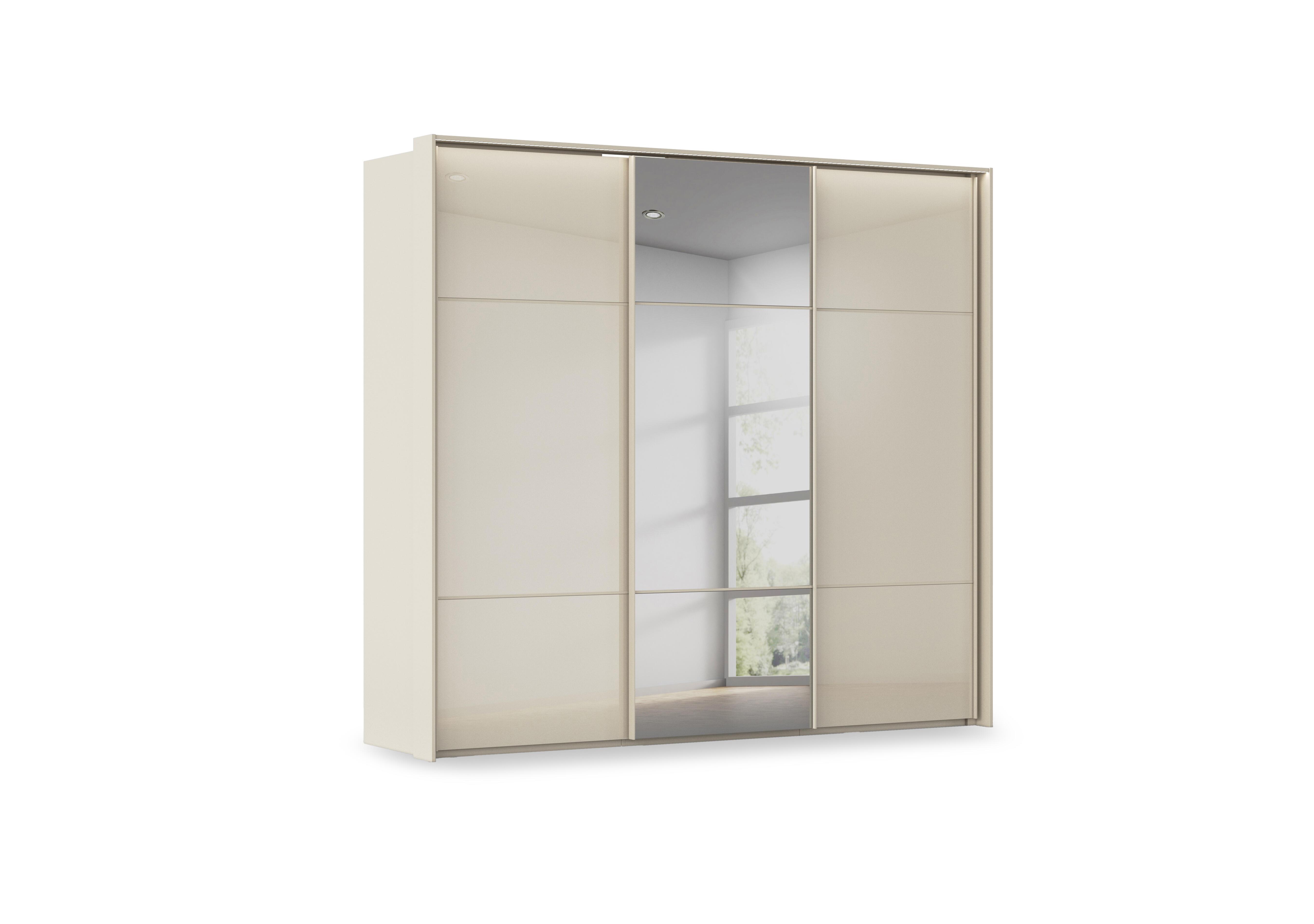 Haven 250cm 3 Door Slider Wardrobe with 2 Glass Doors, 1 Mirror Door and Lights in Acg3l  Champagne Champagne Gls on Furniture Village