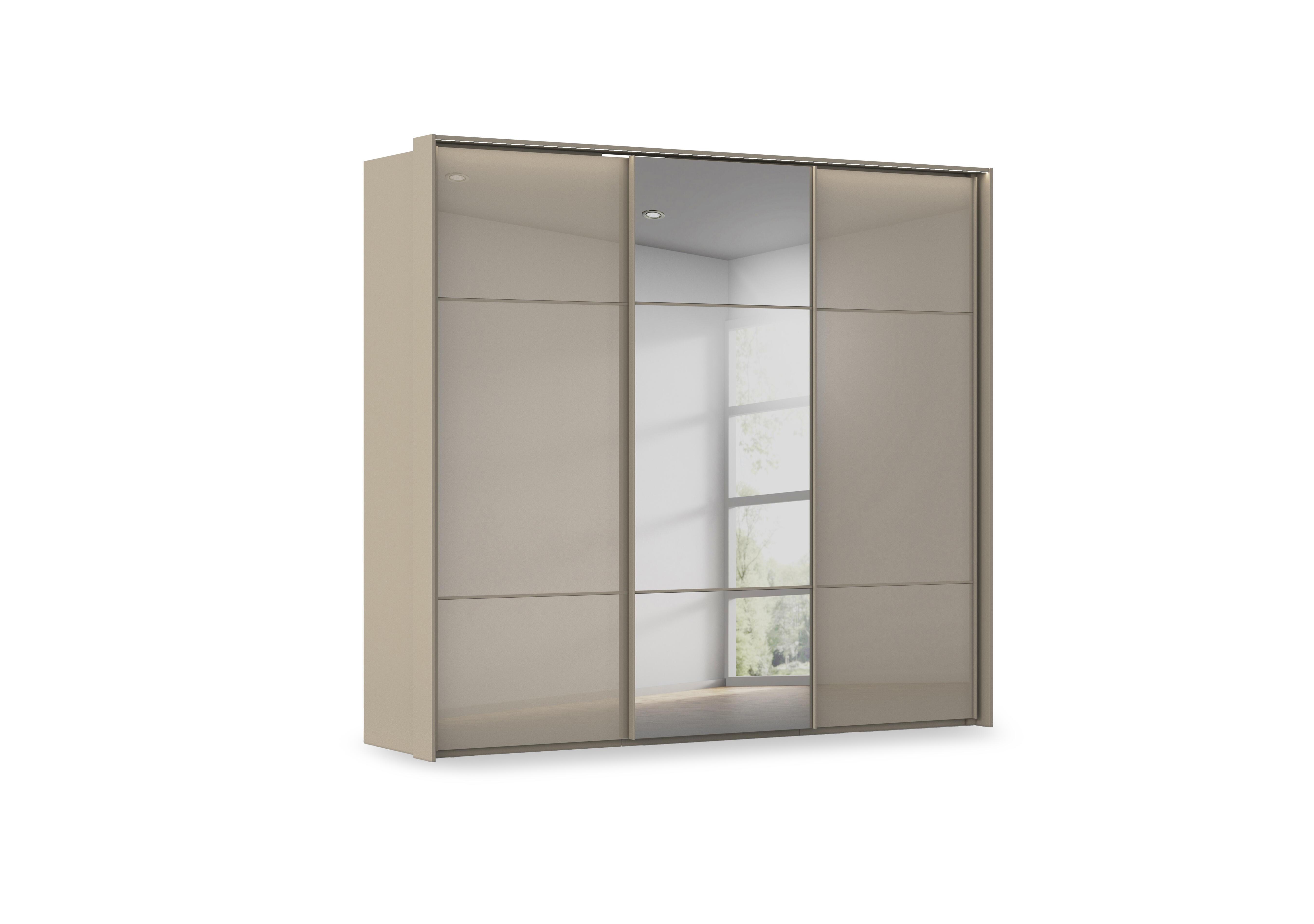 Haven 250cm 3 Door Slider Wardrobe with 2 Glass Doors, 1 Mirror Door and Lights in Afg4l  Fango Fango Glass Front on Furniture Village