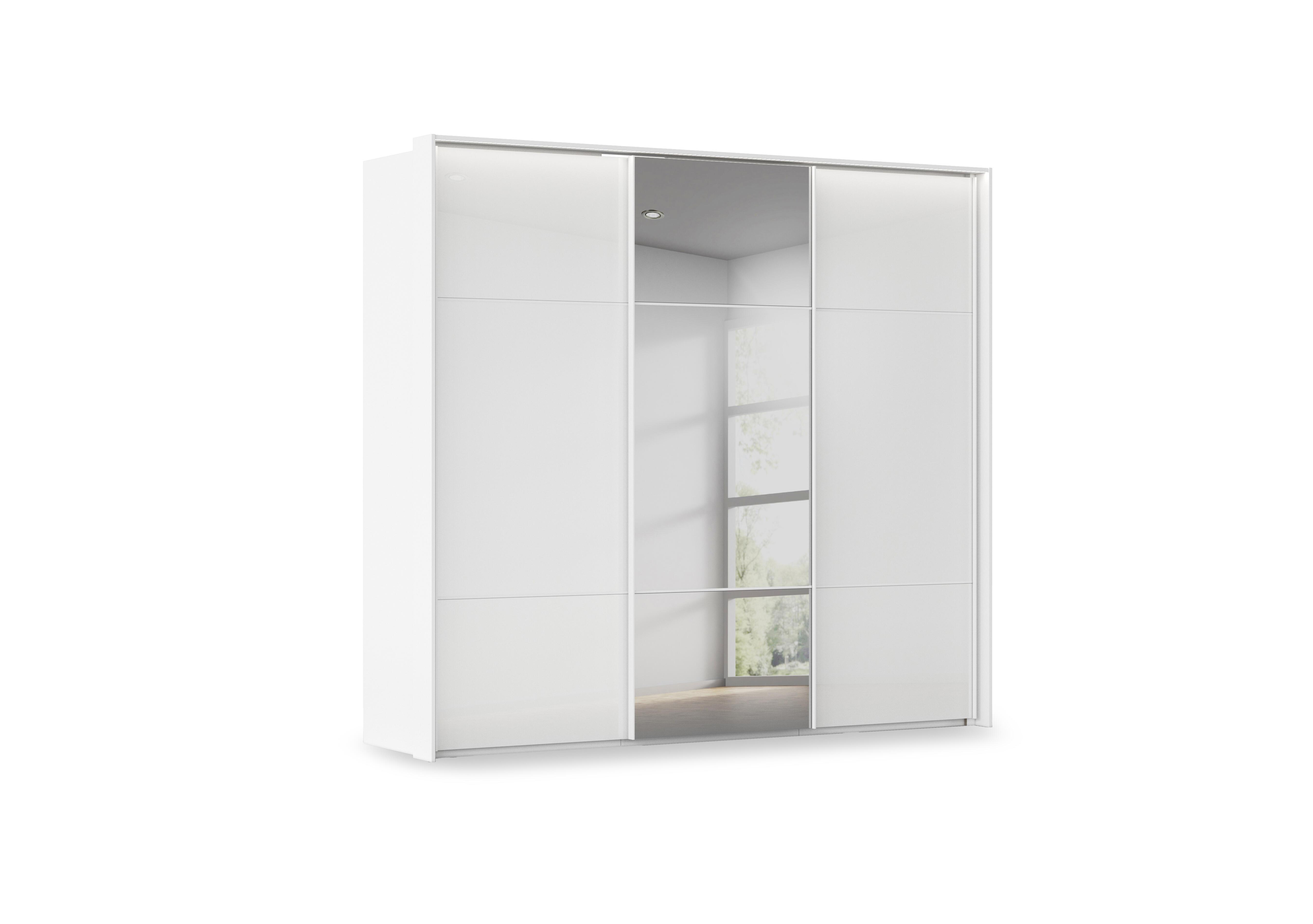 Haven 250cm 3 Door Slider Wardrobe with 2 Glass Doors, 1 Mirror Door and Lights in Awg1l Alpine Wht Wht Gls Frnt on Furniture Village