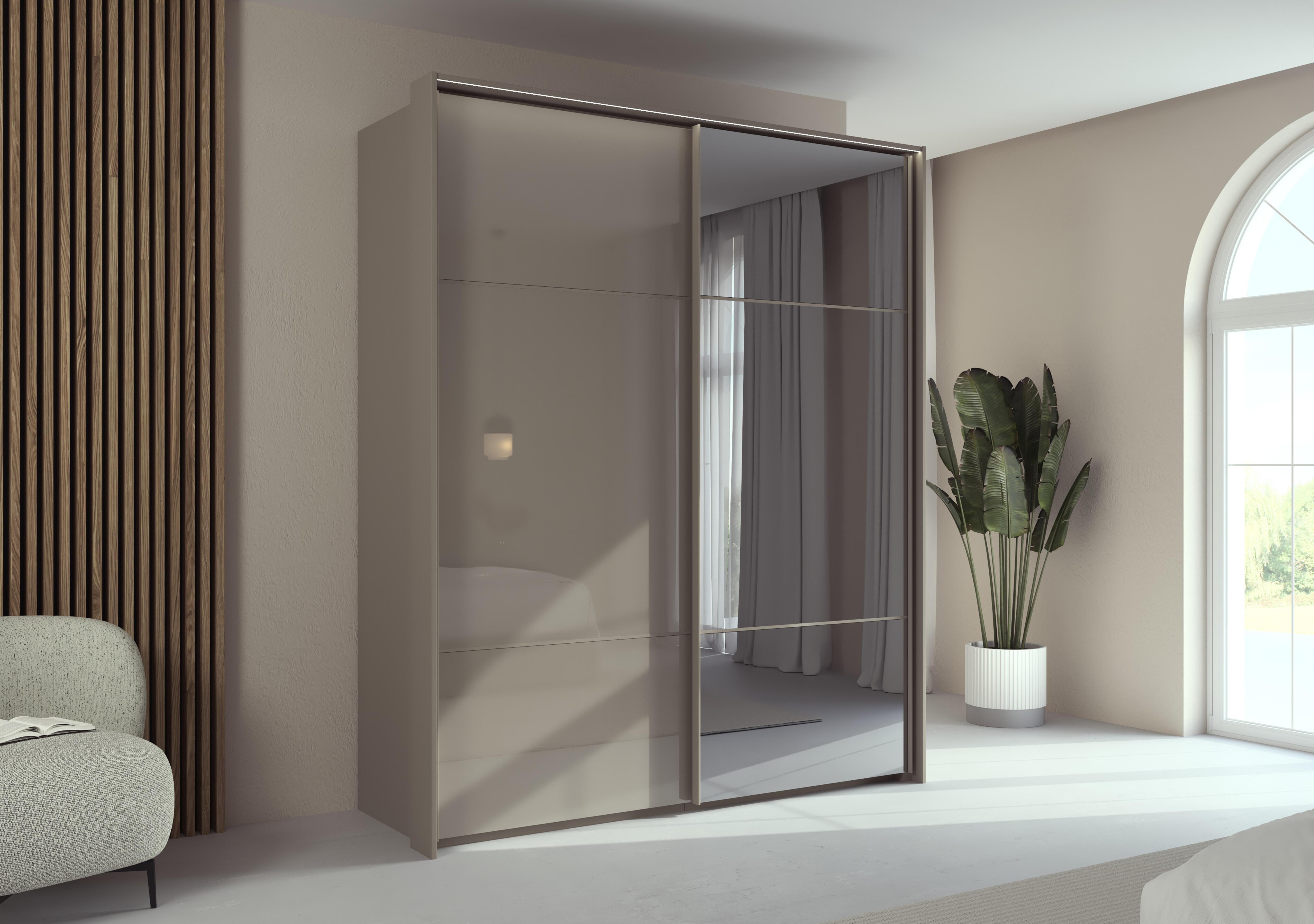 Haven 190cm 2 Door Slider Wardrobe with 1 Glass Door, 1 Mirror Door and Lights in  on Furniture Village